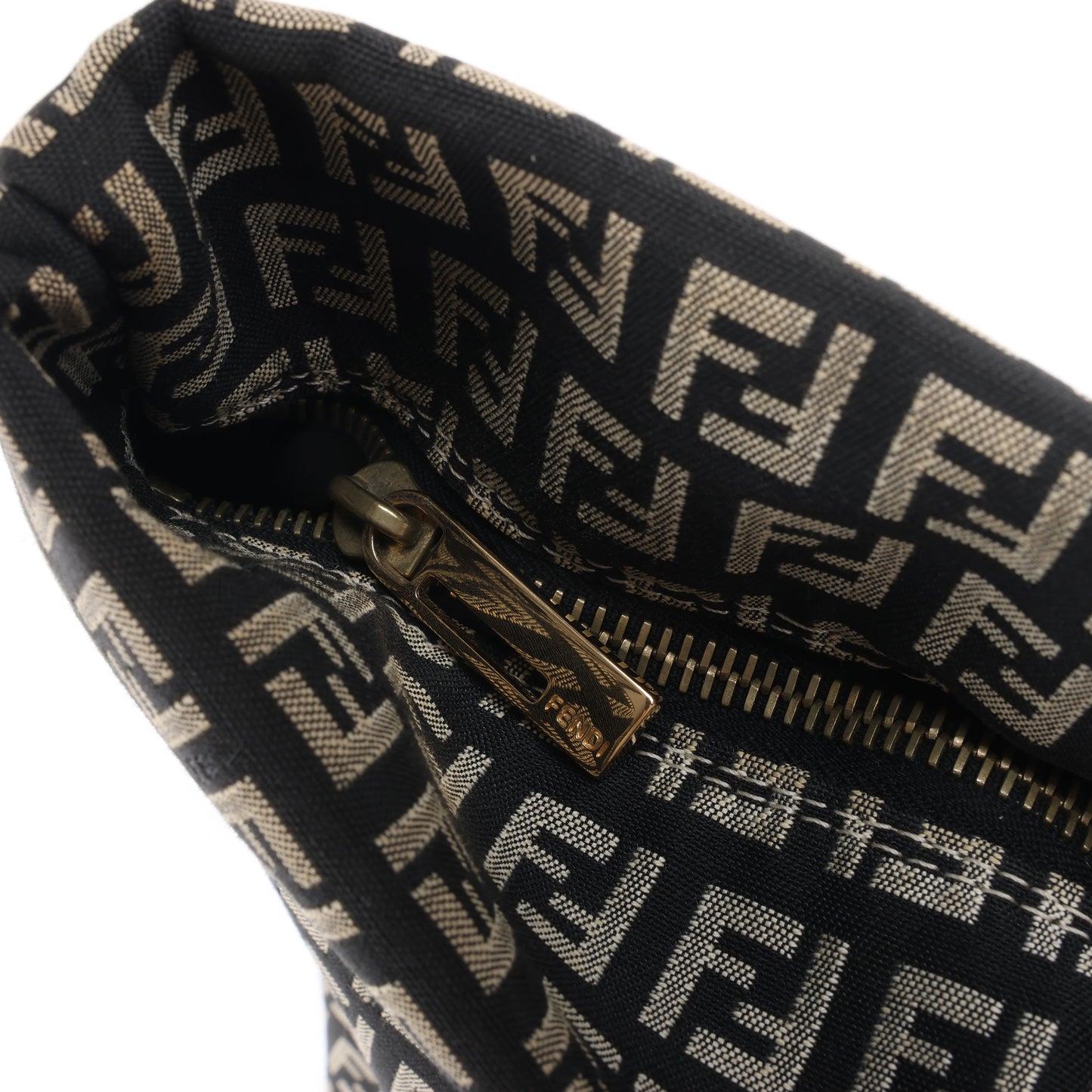 FENDI Zucchino Canvas & Leather Shoulder Bag in Brown x Pink