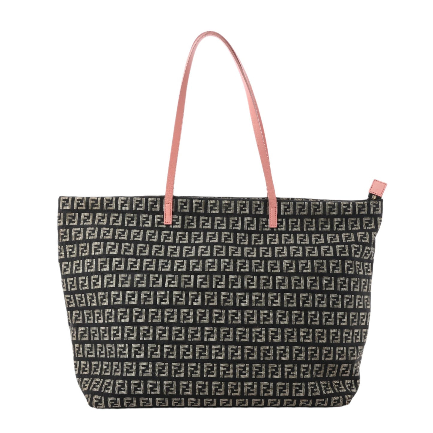 FENDI Zucchino Canvas & Leather Shoulder Bag in Brown x Pink