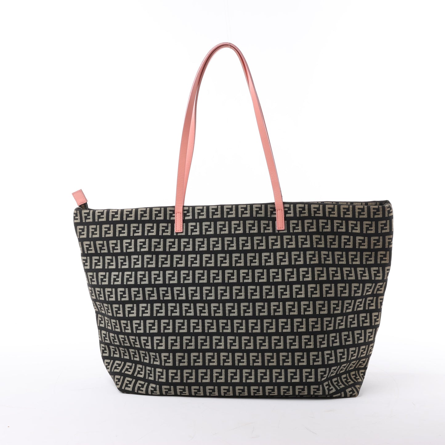 FENDI Zucchino Canvas & Leather Shoulder Bag in Brown x Pink