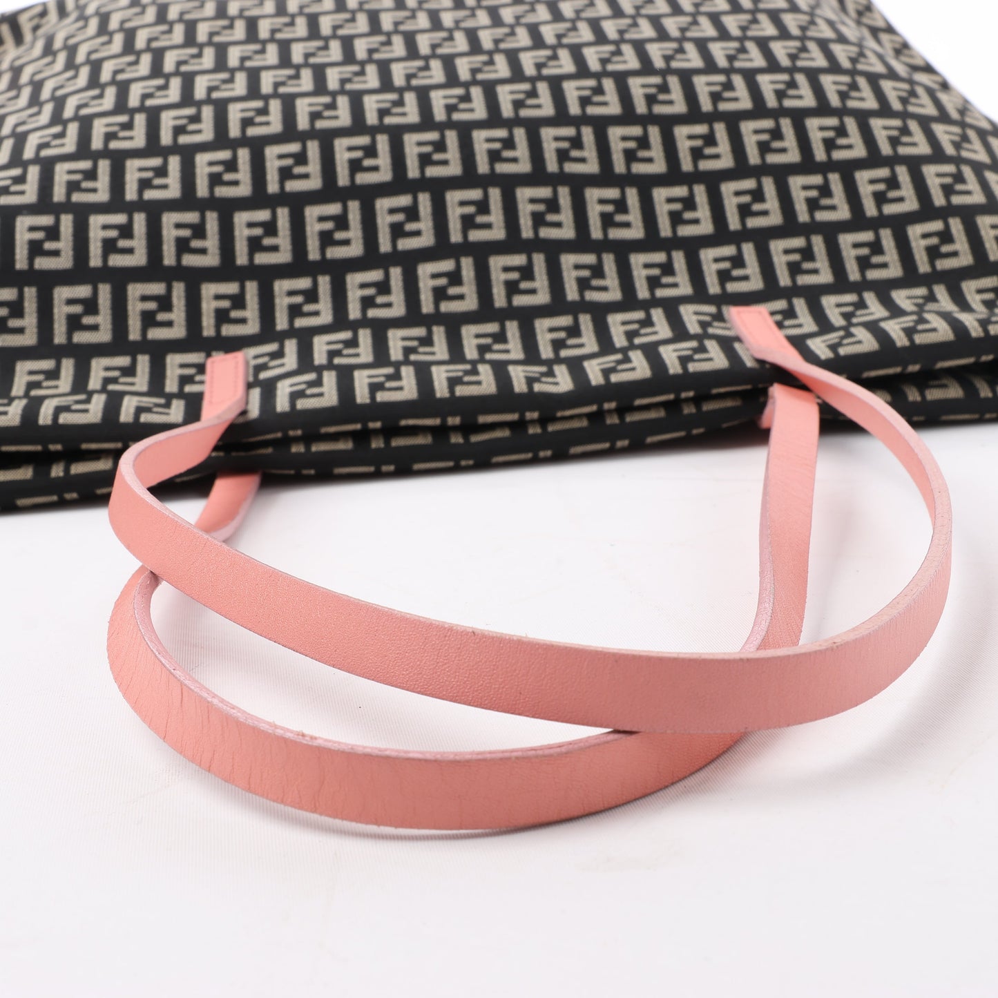 FENDI Zucchino Canvas & Leather Shoulder Bag in Brown x Pink