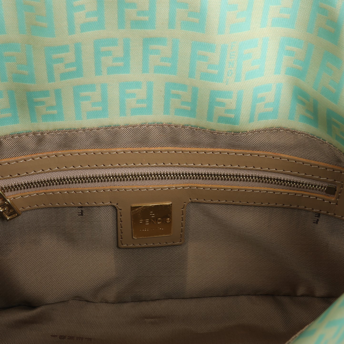 FENDI Baguette Zucchino Coating Canvas Shoulder bag in Green