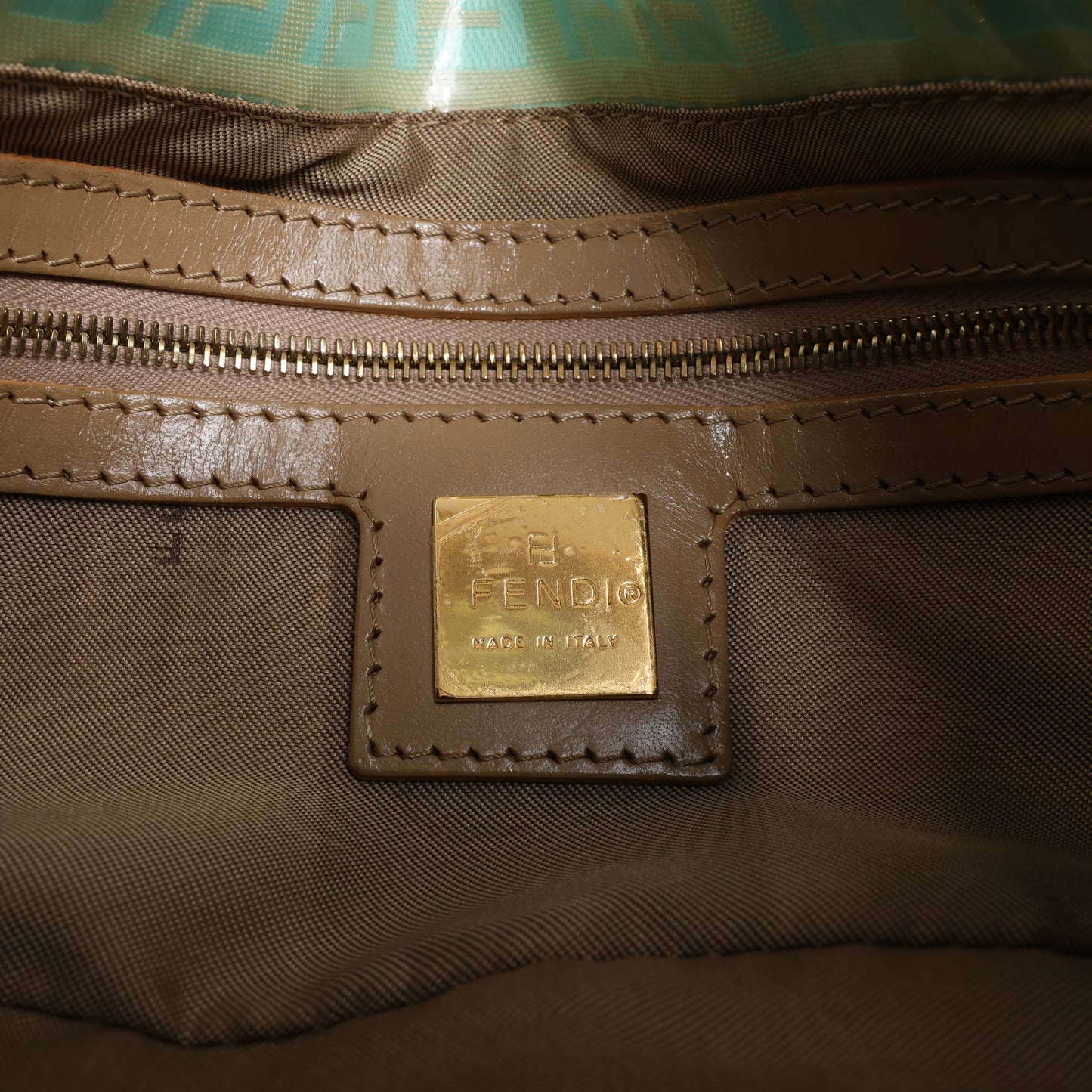 FENDI Baguette Zucchino Coating Canvas Shoulder bag in Green