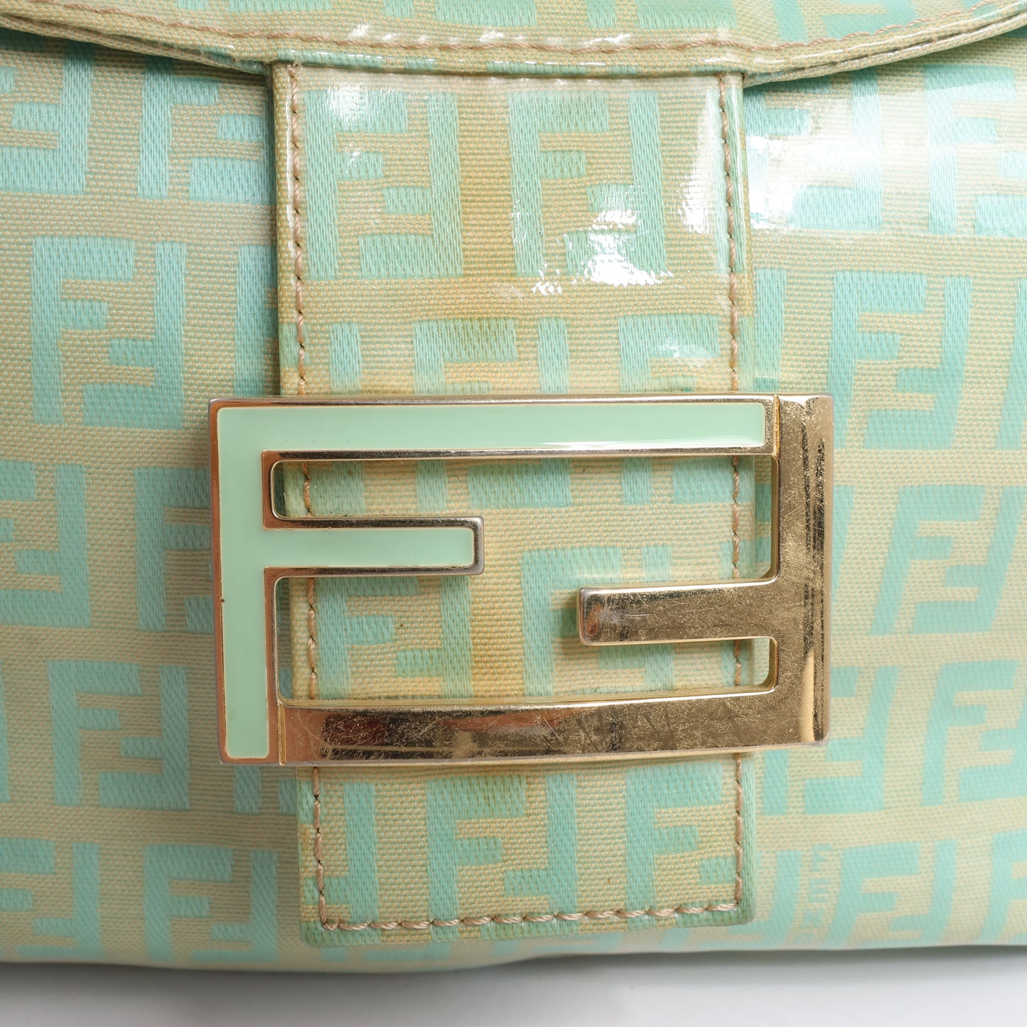 FENDI Baguette Zucchino Coating Canvas Shoulder bag in Green