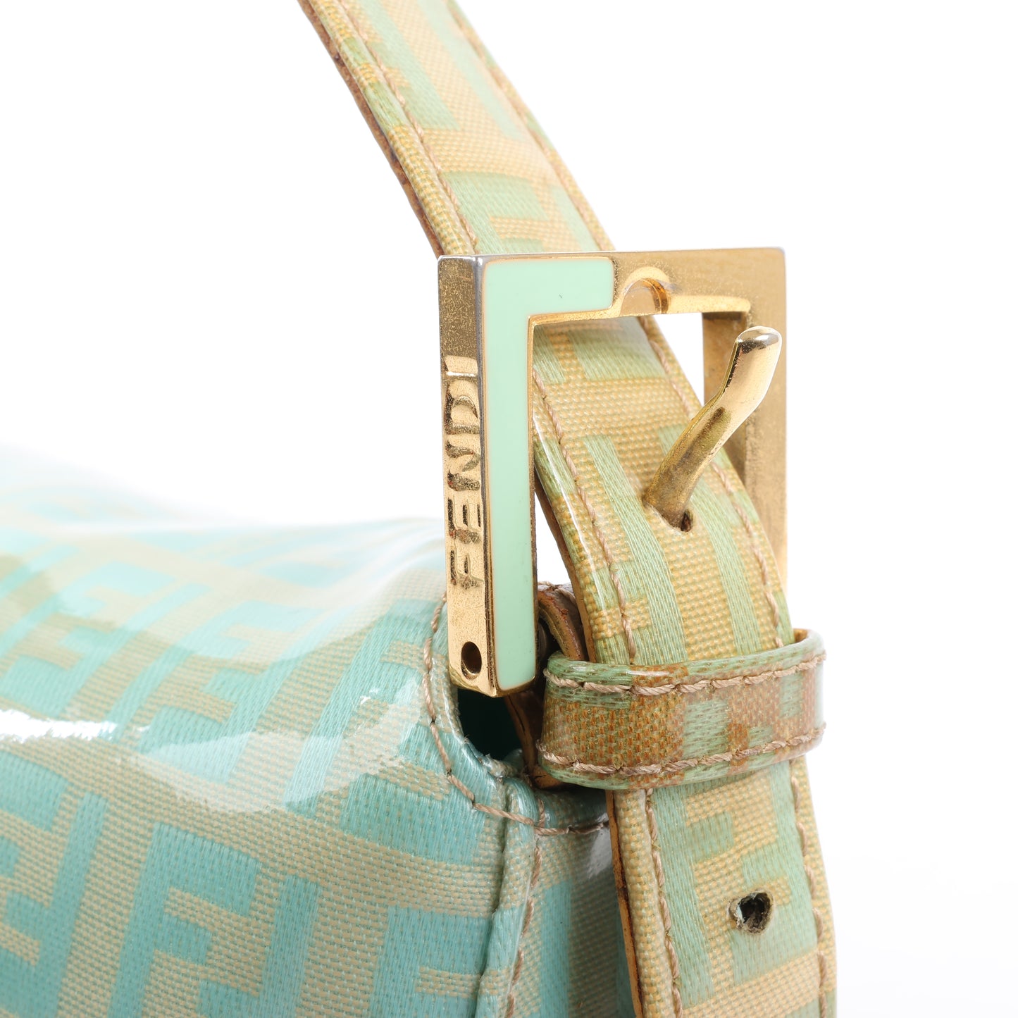 FENDI Baguette Zucchino Coating Canvas Shoulder bag in Green