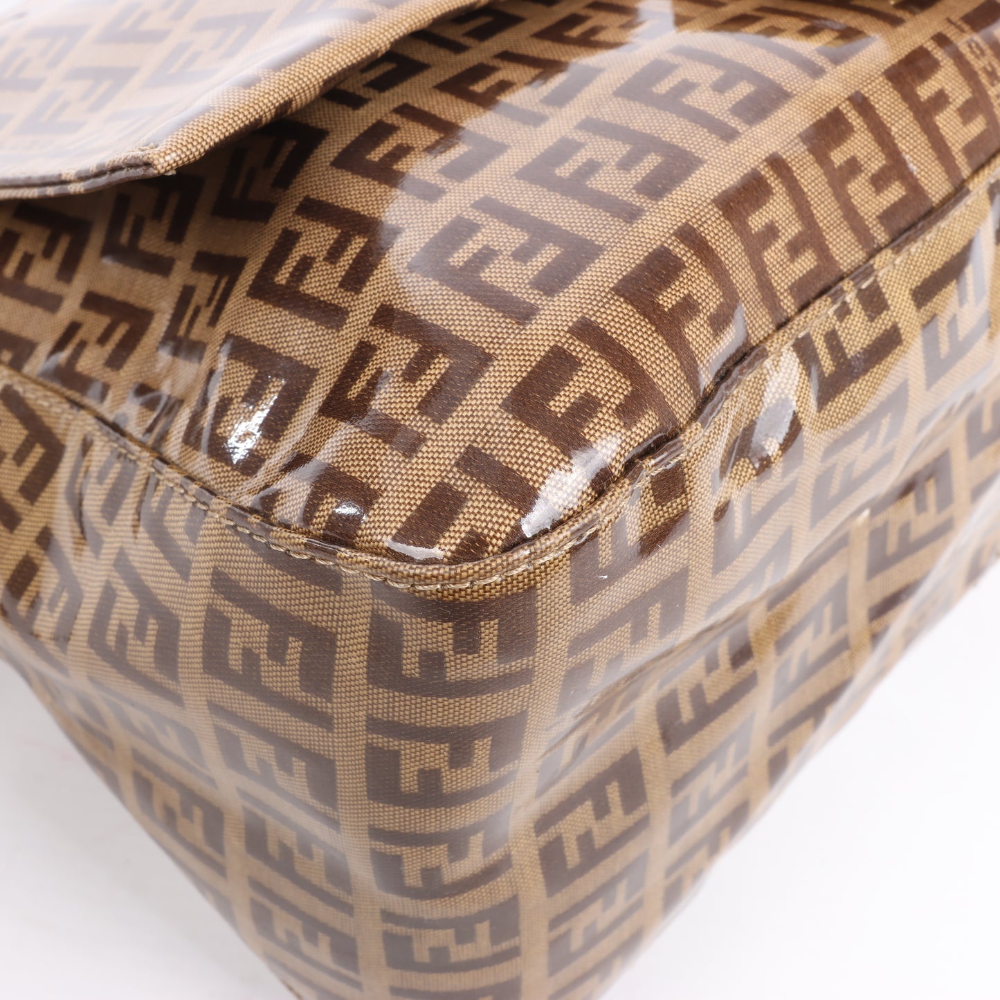 Sac à bandoulière FENDI Zucchino Mamma Baguette en émail marron 26325