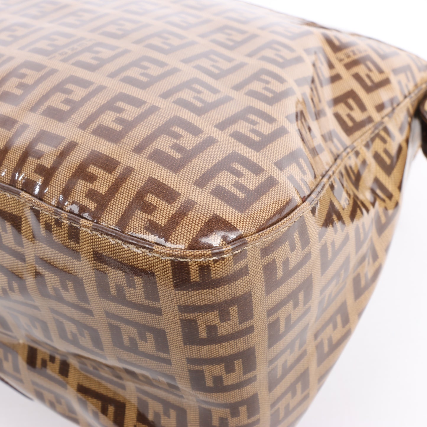 Sac à bandoulière FENDI Zucchino Mamma Baguette en émail marron 26325