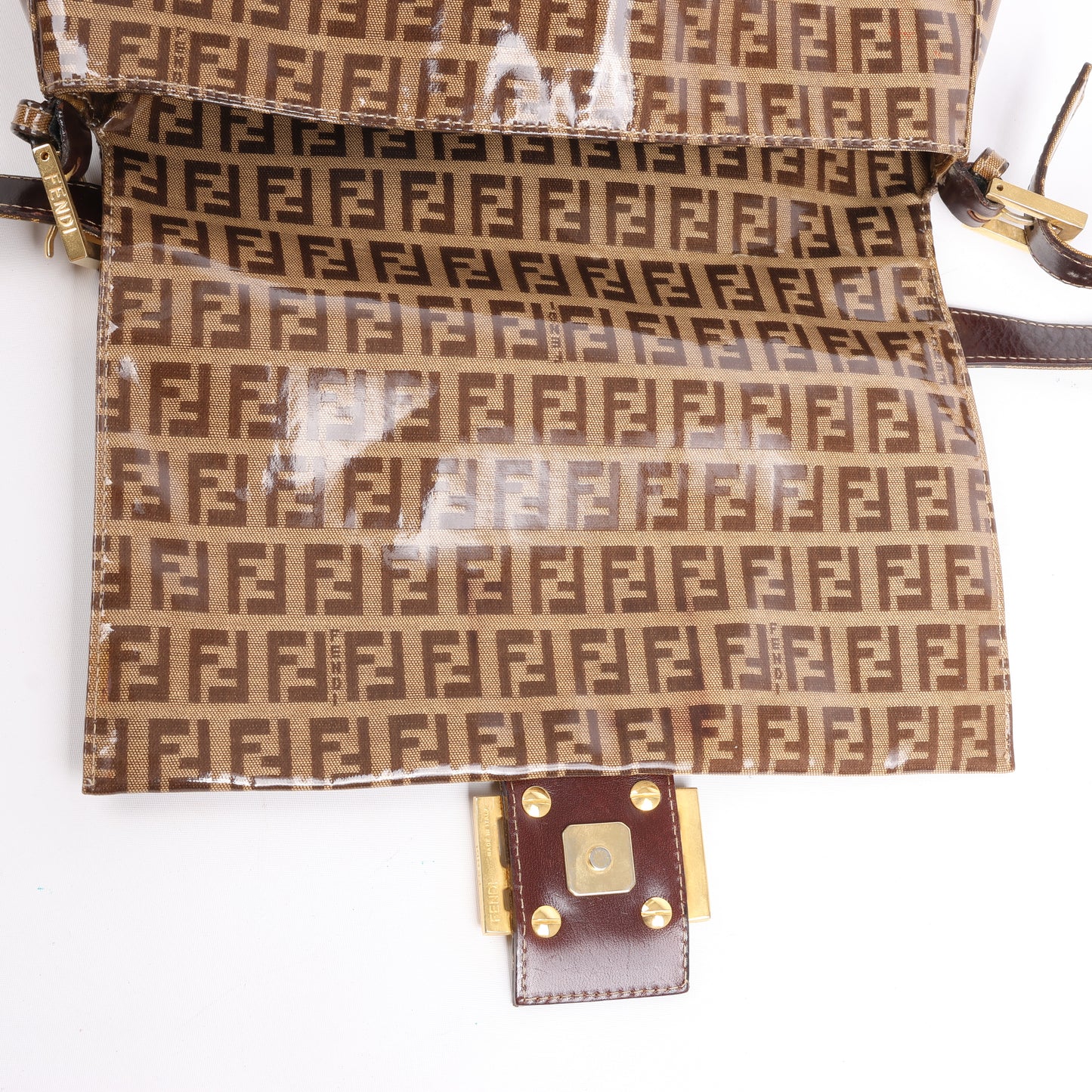 Sac à bandoulière FENDI Zucchino Mamma Baguette en émail marron 26325
