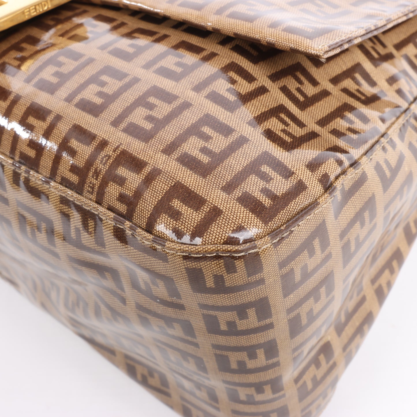 Sac à bandoulière FENDI Zucchino Mamma Baguette en émail marron 26325
