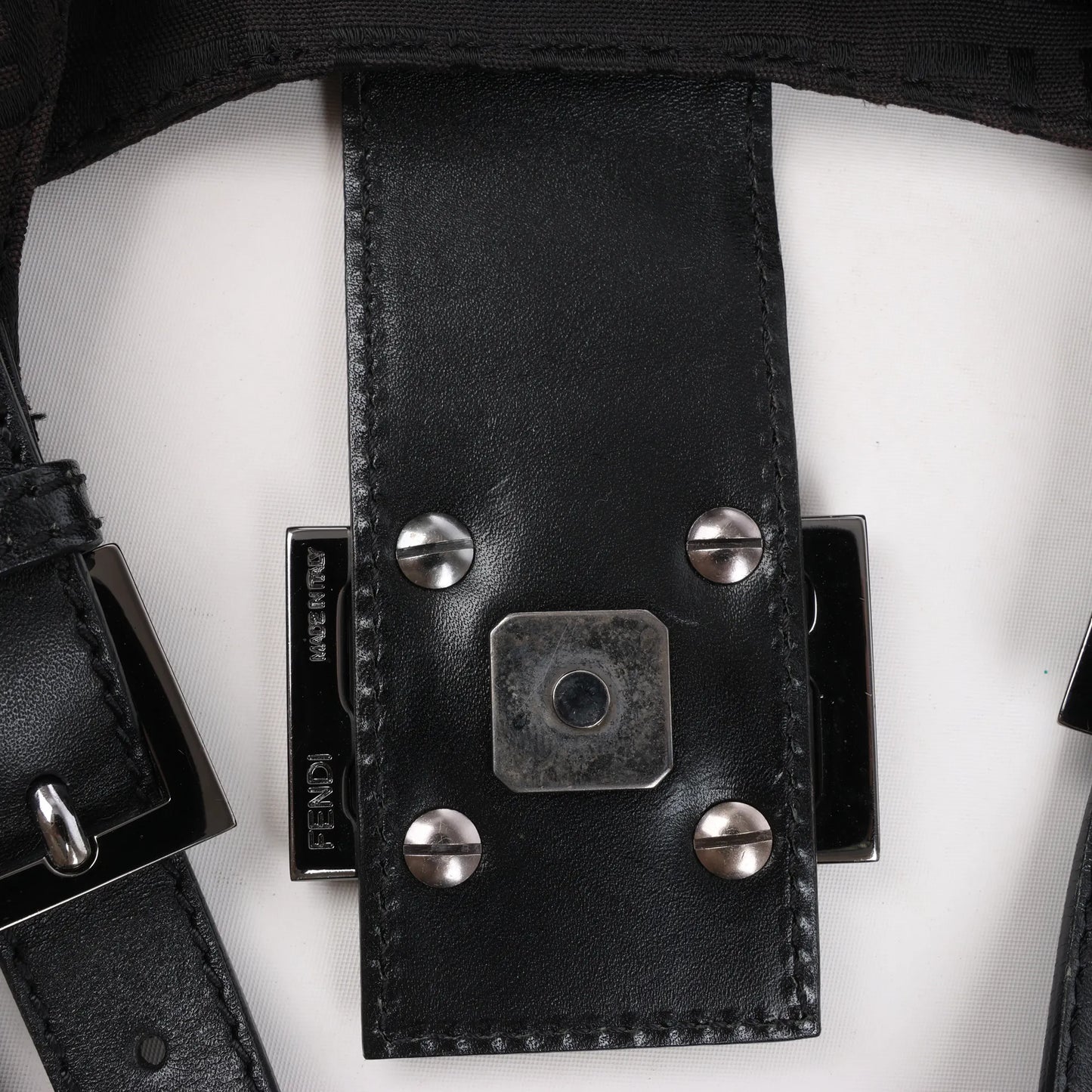 FENDI Zucchino Canvas x Leather Handbag in Brown 8BR091