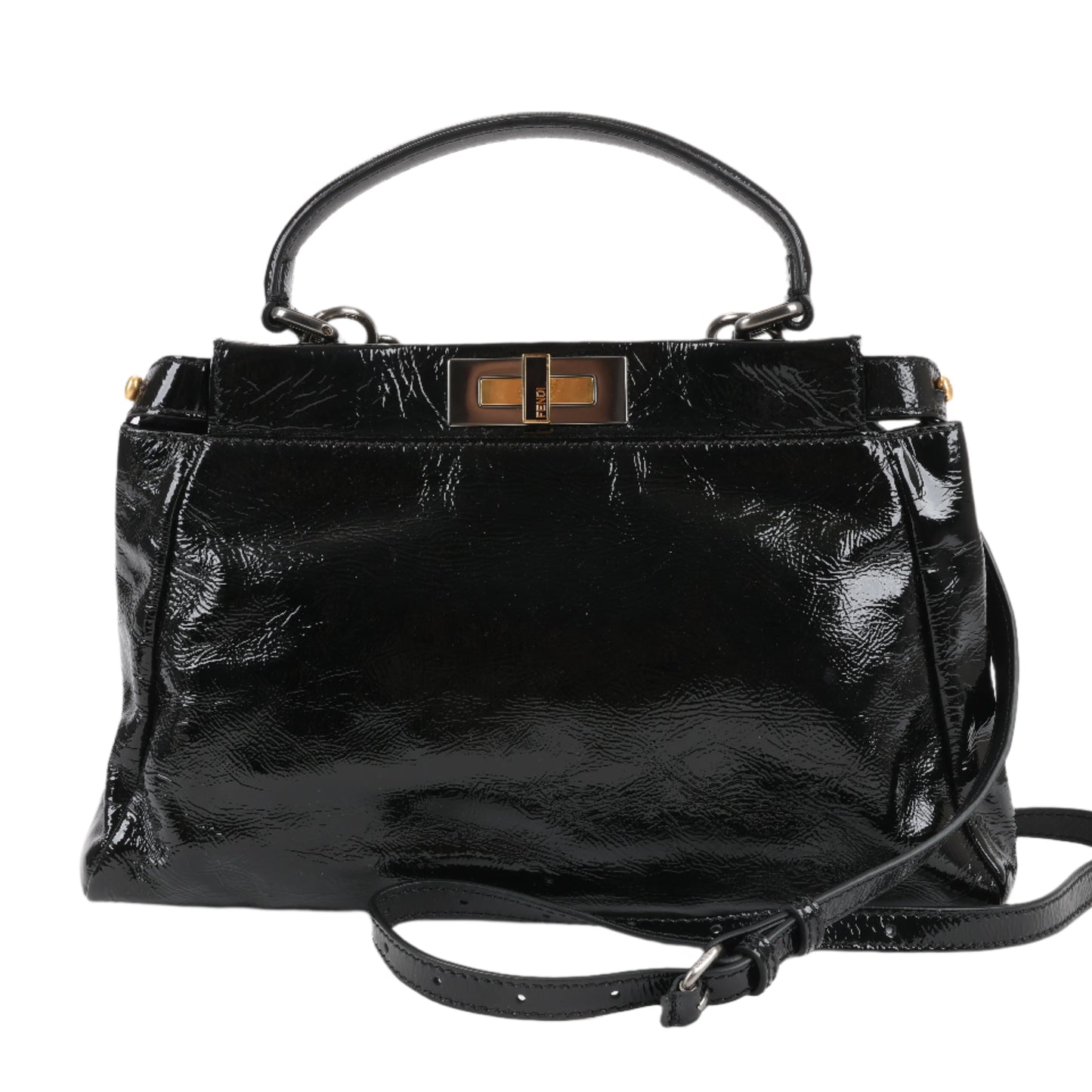Fendi Peekaboo Patent Leather 2Way Handbag in Black 8BN211