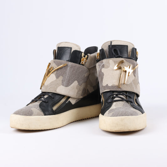 Giuseppe Zanotti High-top Sneakers Camouflage x Leather in Black, Size 40 EU