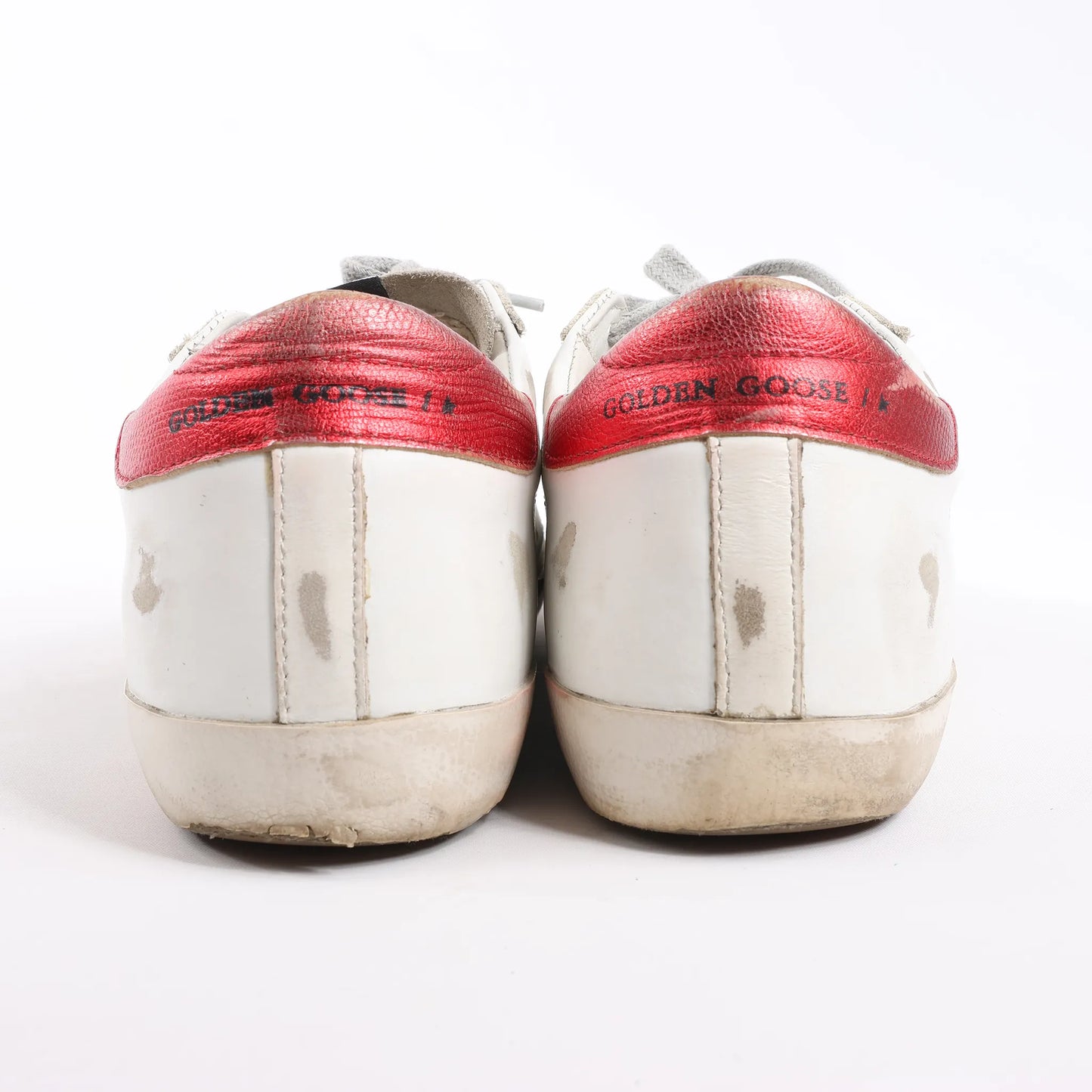 Golden Goose Super-Star Leather Sneakers in White/Red, Size 40 EU