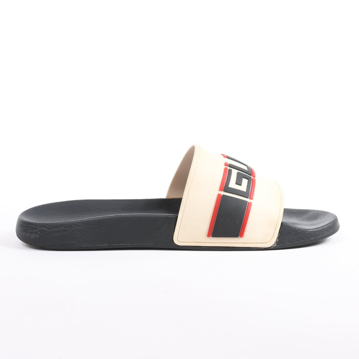 Gucci Pursuit Slides Sandals, Beige/Black/Red, Size 46
