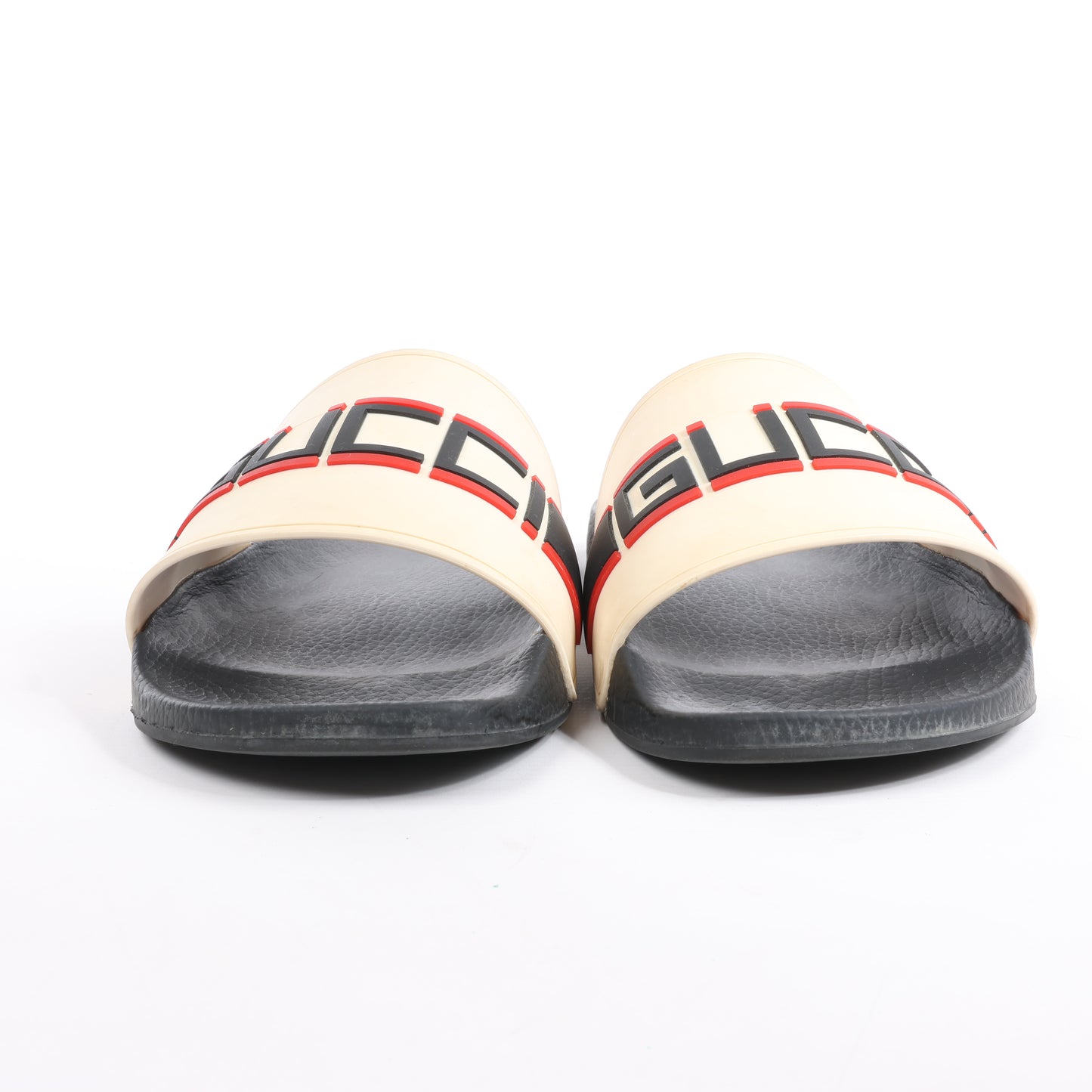Gucci Pursuit Slides Sandals, Beige/Black/Red, Size 46