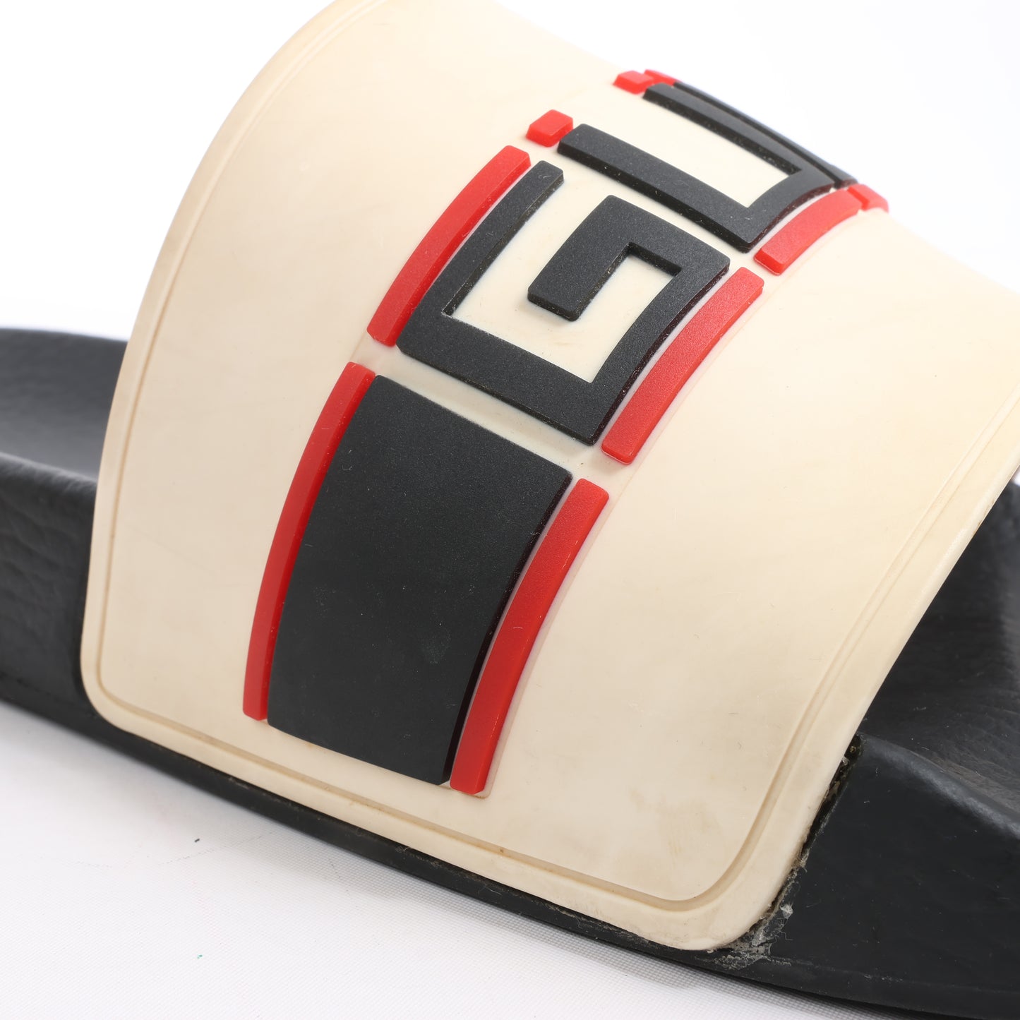 Gucci Pursuit Slides Sandals, Beige/Black/Red, Size 46
