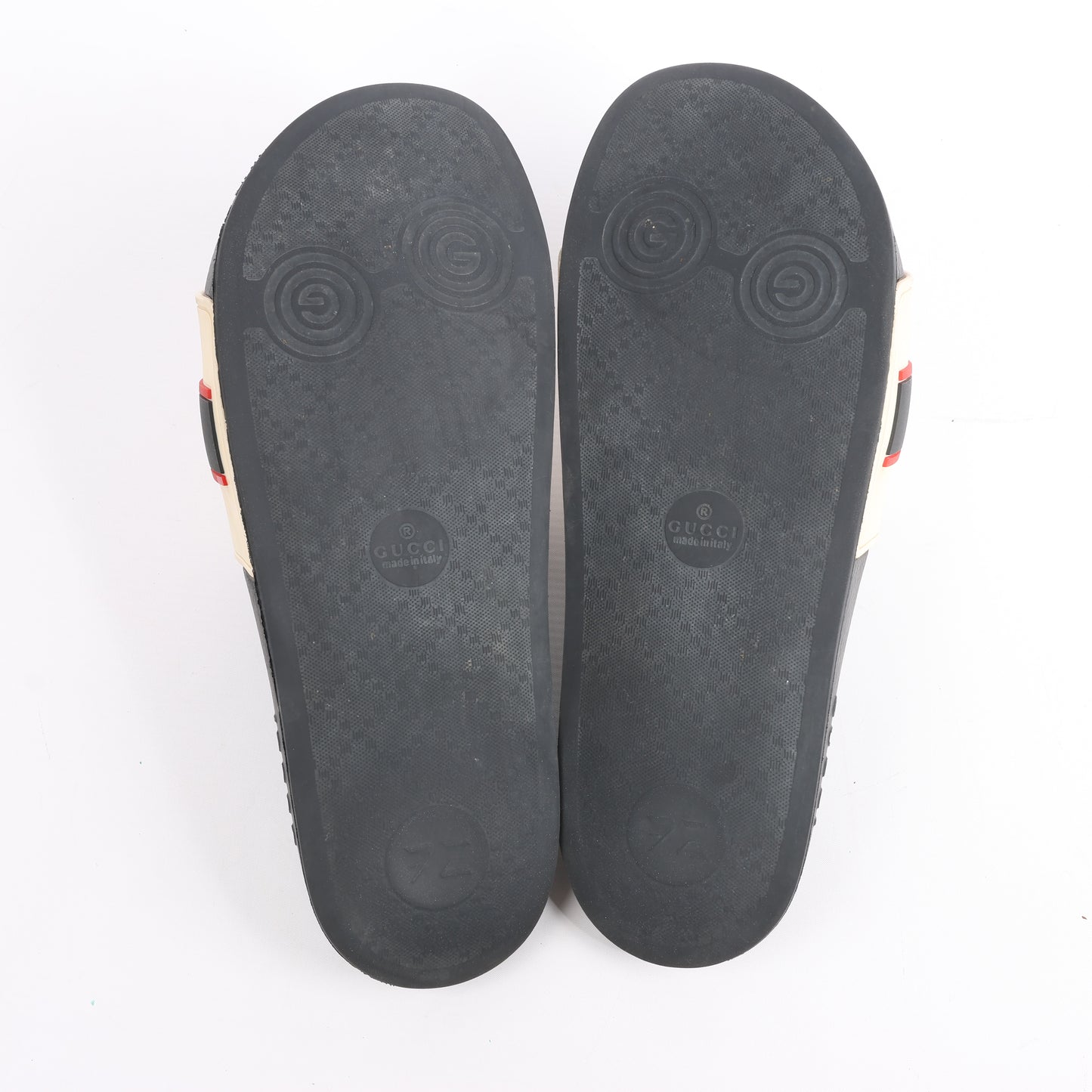 Gucci Pursuit Slides Sandals, Beige/Black/Red, Size 46