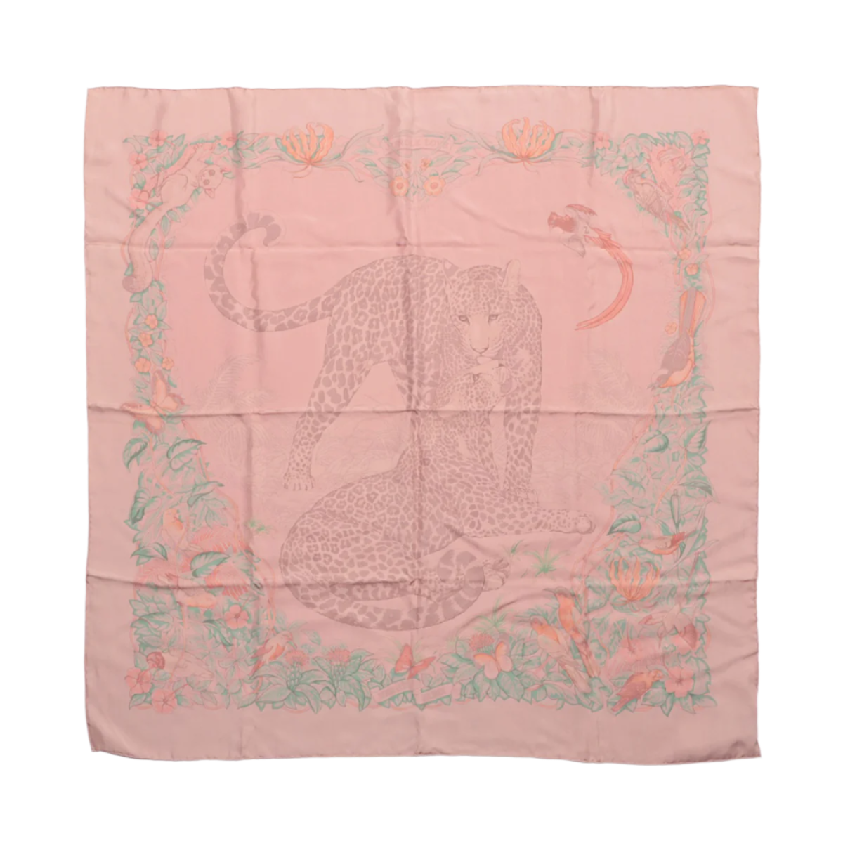 Hermès Carré 90 "JUNGLE LOVE" 100% Silk Scarf in Pink