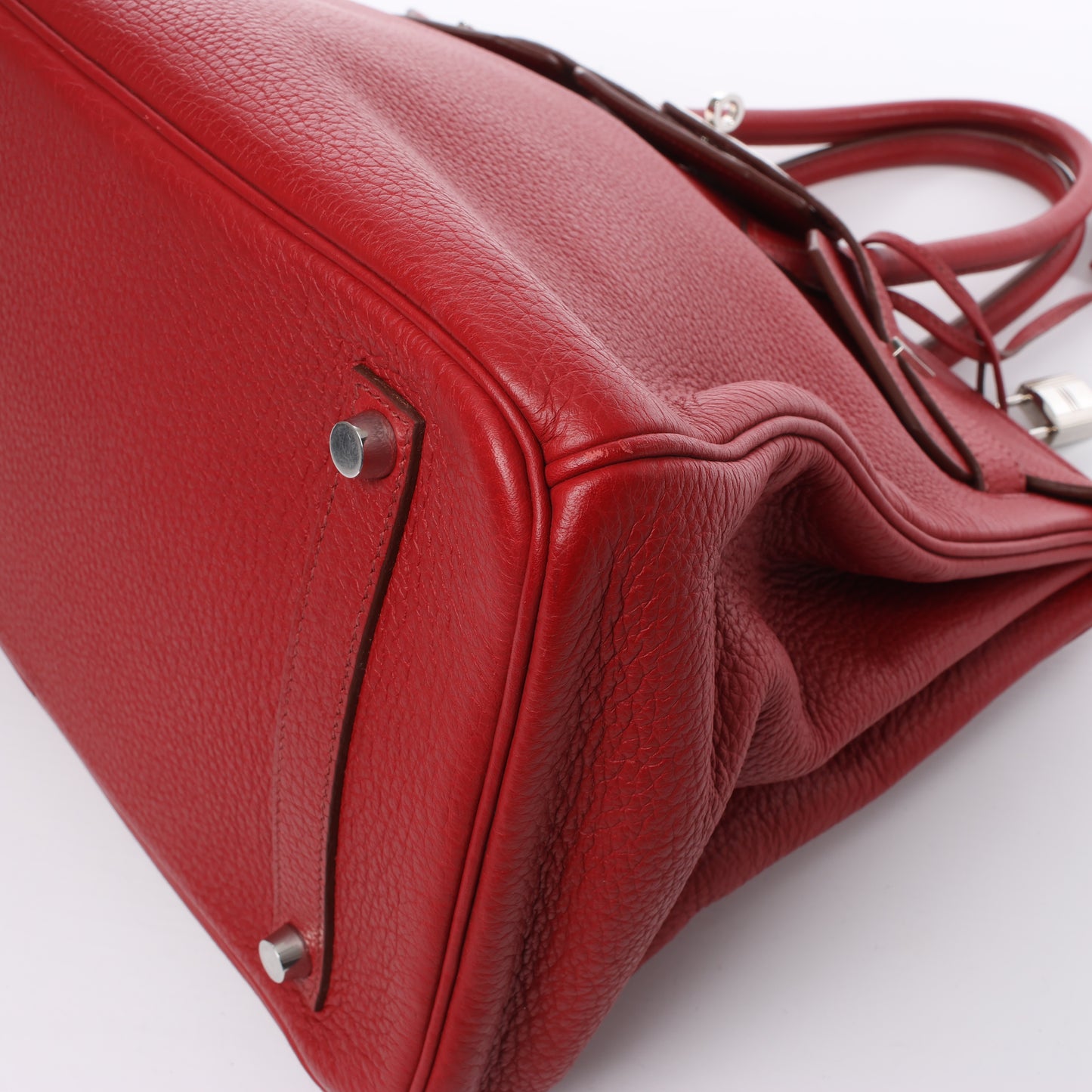 HERMES Birkin 35 Taurillon Clemence Rouge Garance Silver Metal Fittings □M: 2009
