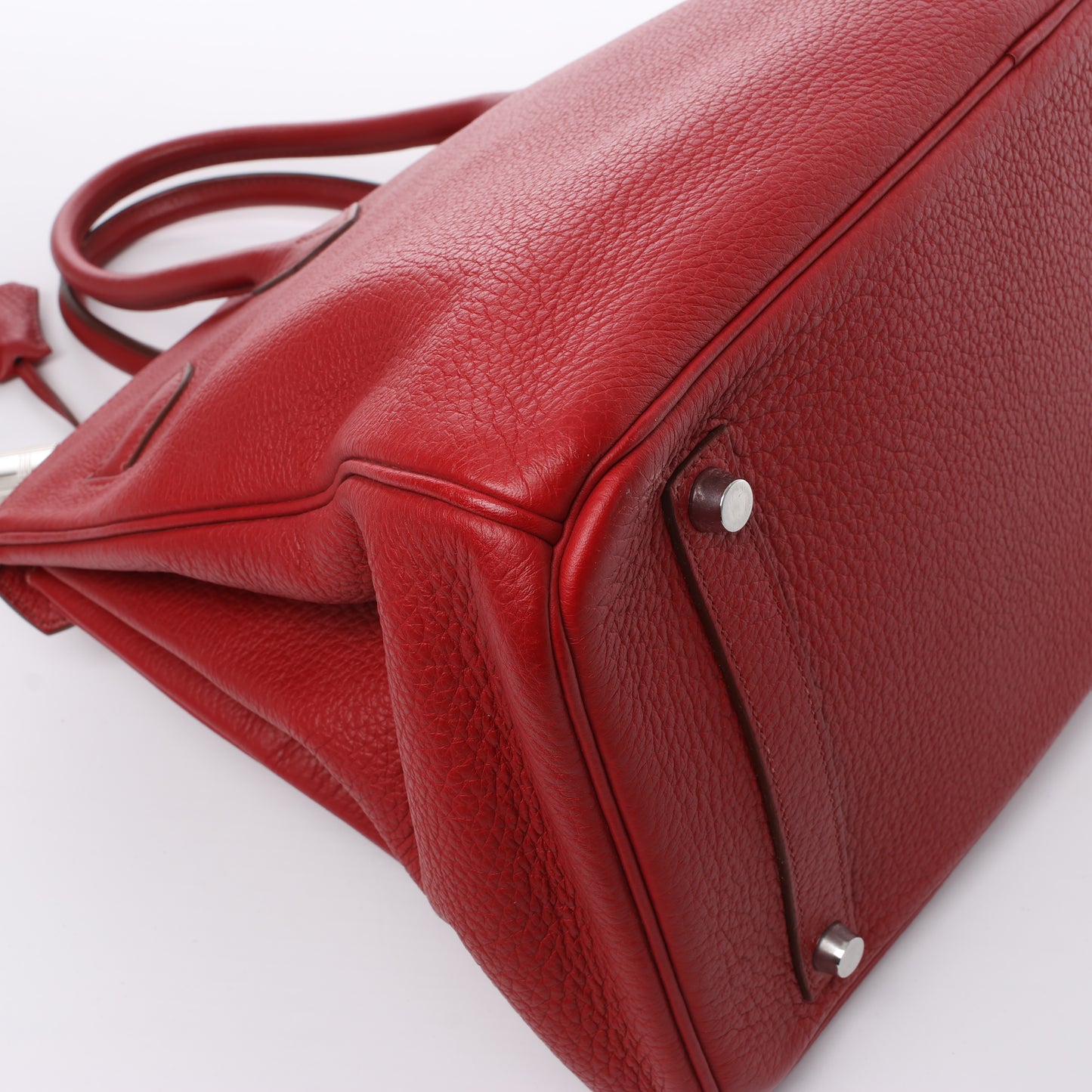 HERMES Birkin 35 Taurillon Clemence Rouge Garance Silver Metal Fittings □M: 2009