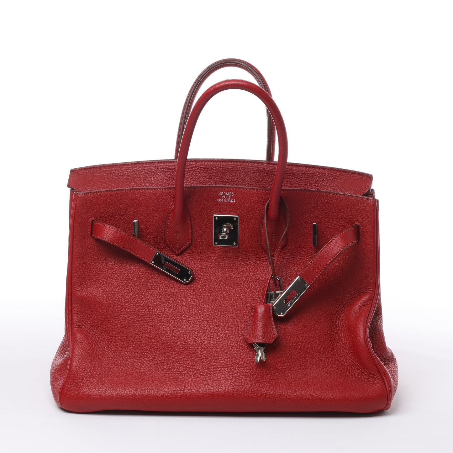 HERMES Birkin 35 Taurillon Clemence Rouge Garance Silver Metal Fittings □M: 2009