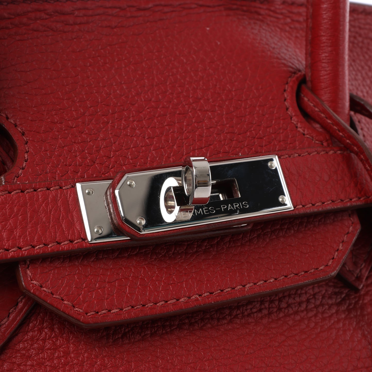 HERMES Birkin 35 Taurillon Clemence Rouge Garance Silver Metal Fittings □M: 2009