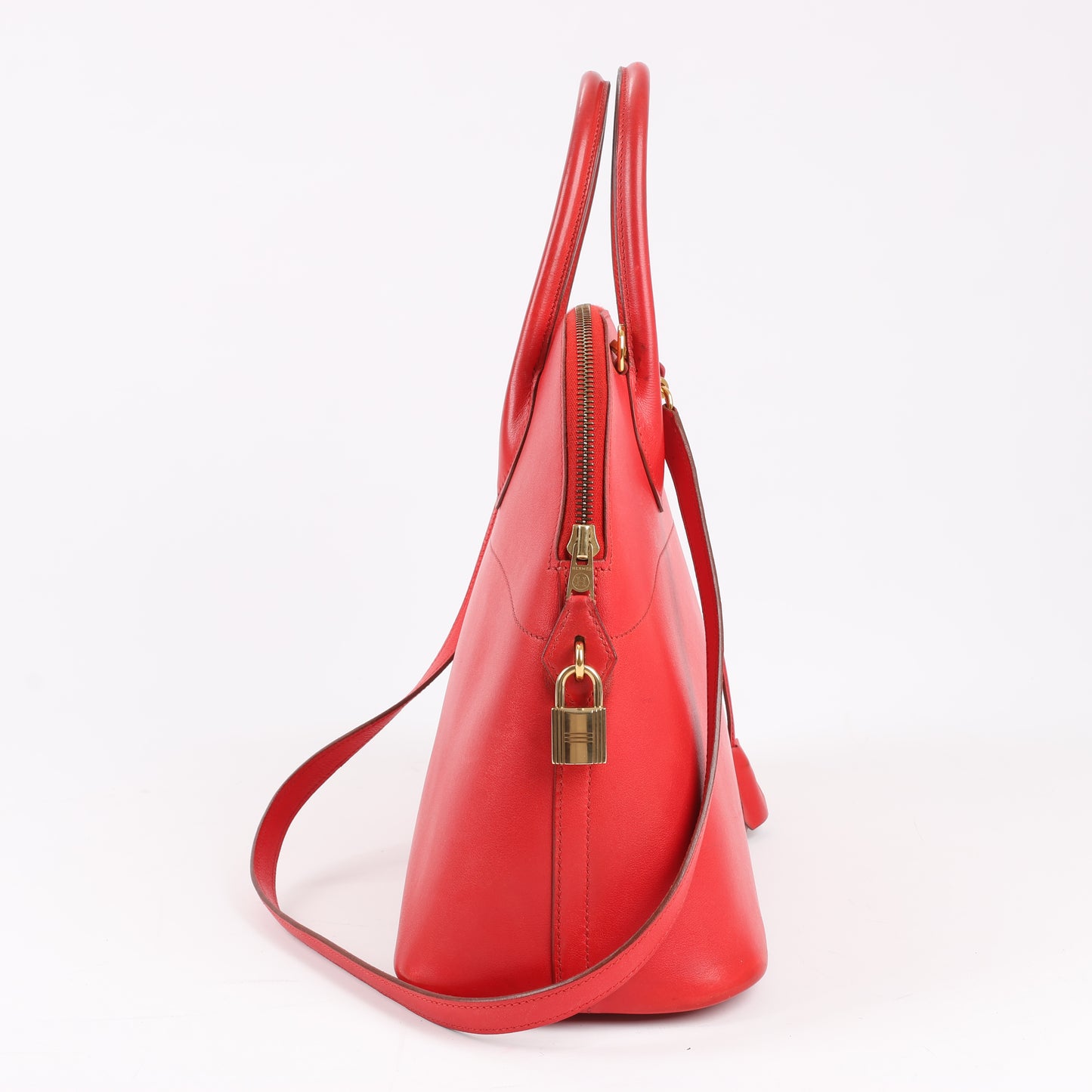 HERMES Bolide 35 Box Leather in Rouge Vif Gold Metal Fittings ○W:1993