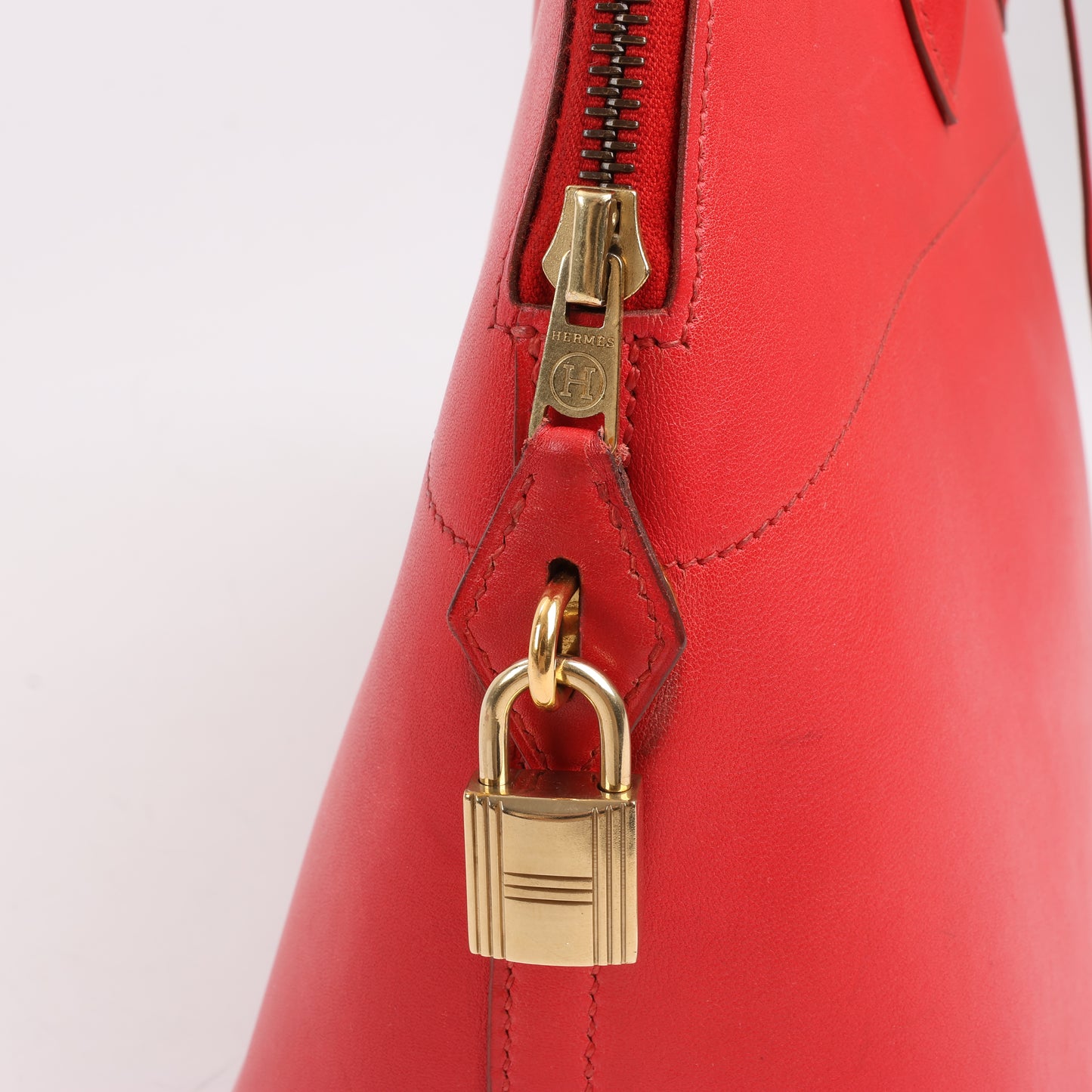 HERMES Bolide 35 Box Leather in Rouge Vif Gold Metal Fittings ○W:1993