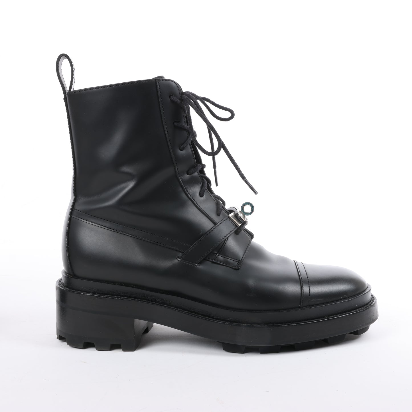 Hermes Funk Lederstiefelette Kelly Metal Fittings in Schwarz, Größe 38,5 EU