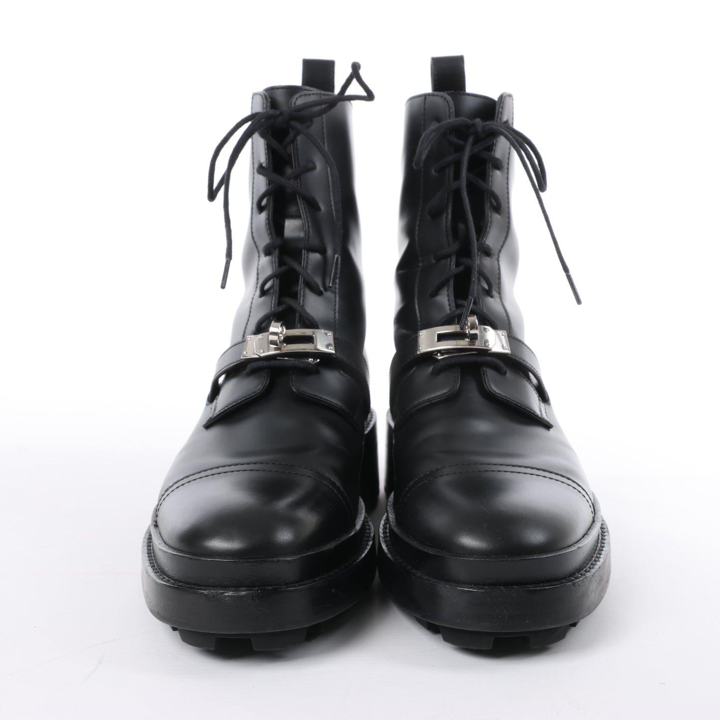 Hermes Funk Lederstiefelette Kelly Metal Fittings in Schwarz, Größe 38,5 EU