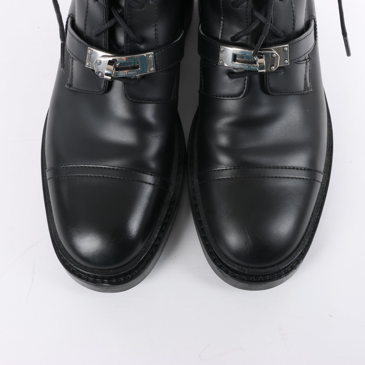 Hermes Funk Lederstiefelette Kelly Metal Fittings in Schwarz, Größe 38,5 EU
