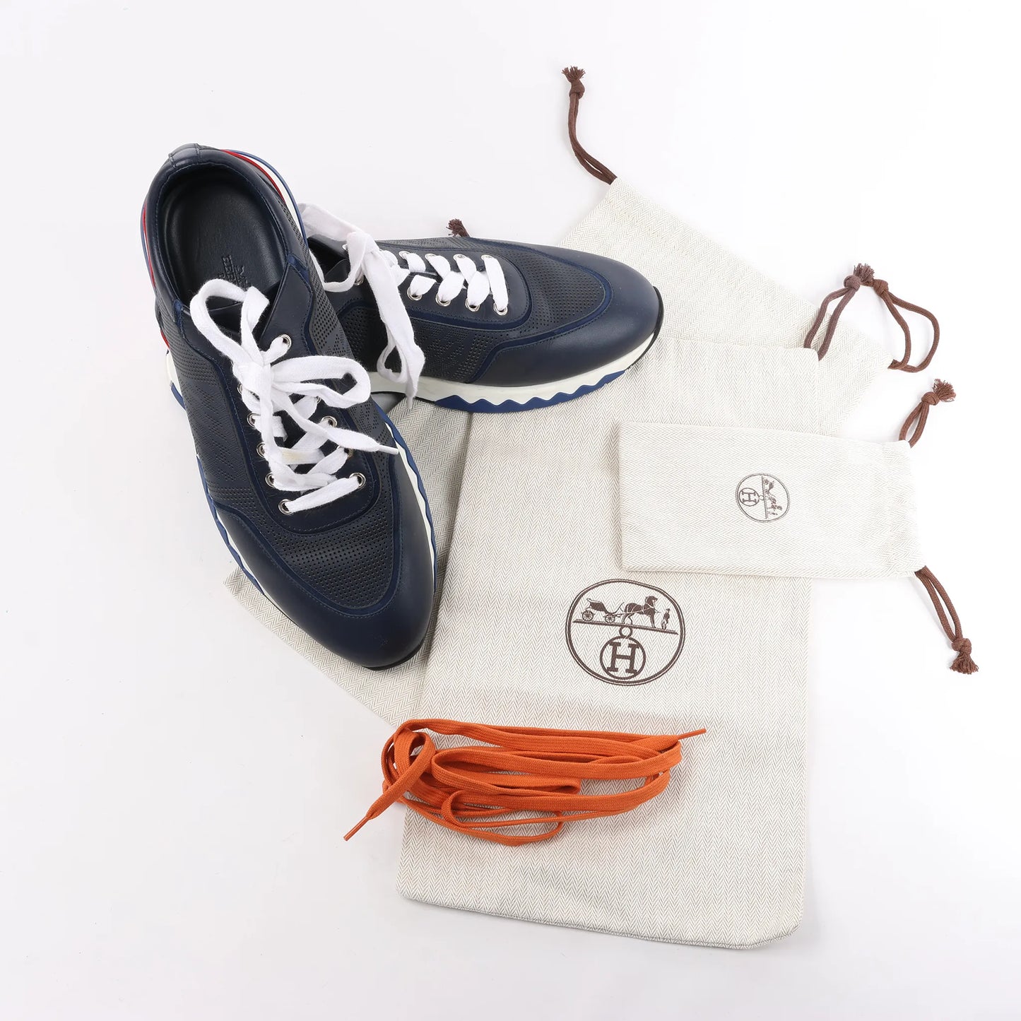 Hermès Addict Leather Sneakers in Navy Blue, Size 43 EU