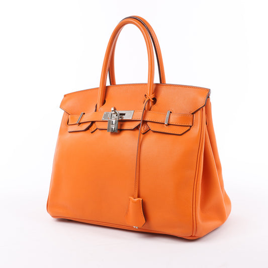 HERMES Birkin 30 Veau Swift Orange Silber Metallbeschläge Handtasche □J: 2006