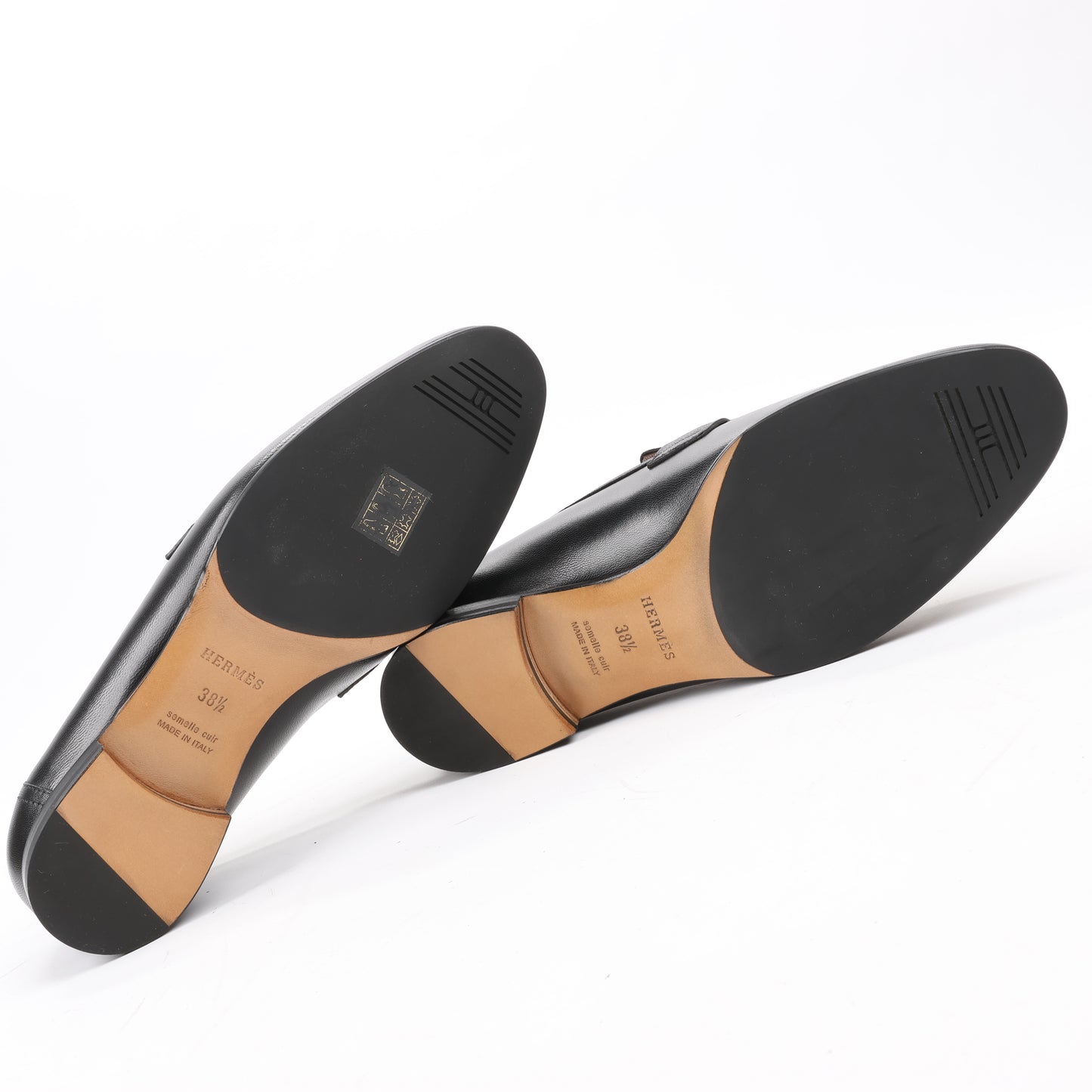 HERMES Paris Leather Loafers in Black, Size 38.5 EU