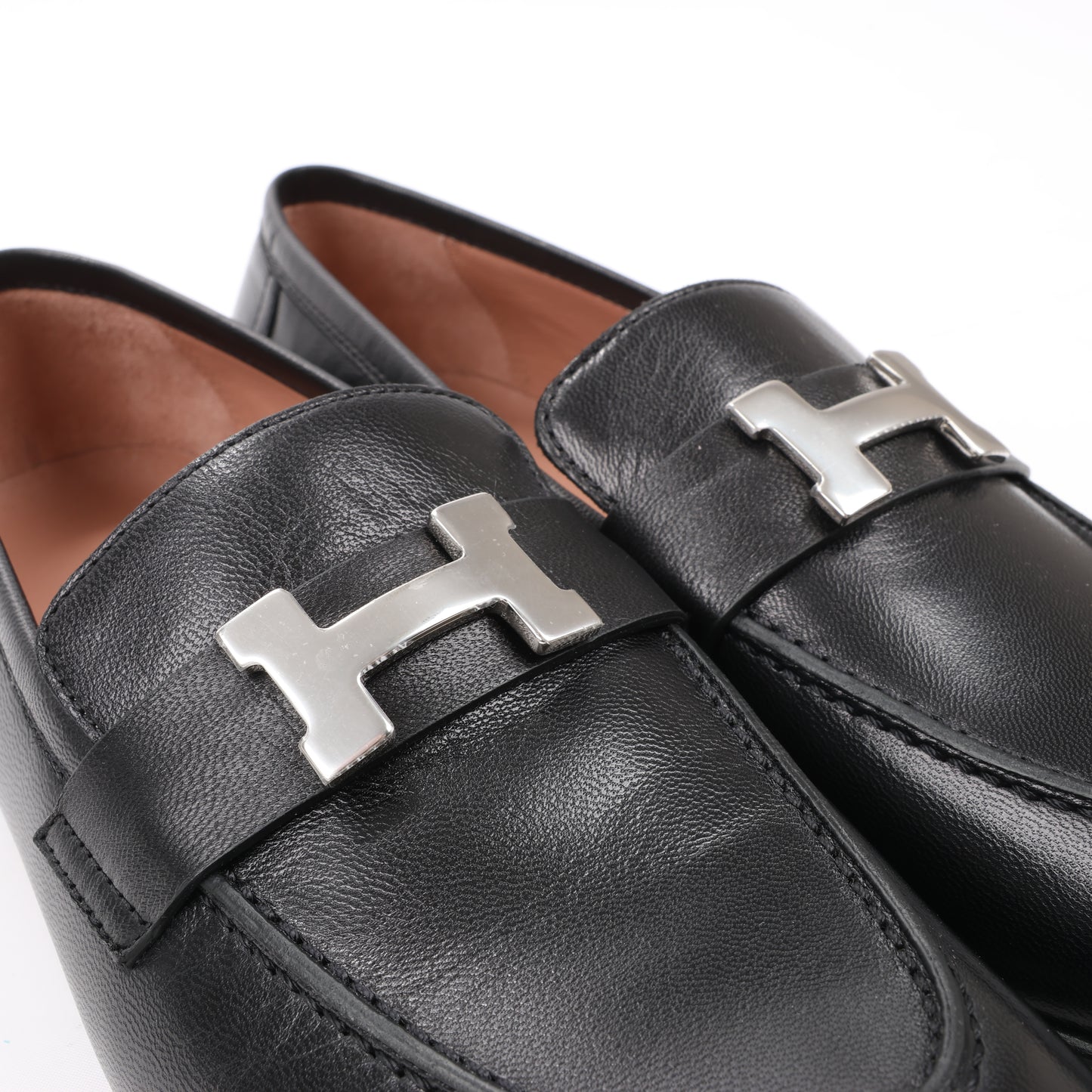 HERMES Paris Leather Loafers in Black, Size 38.5 EU