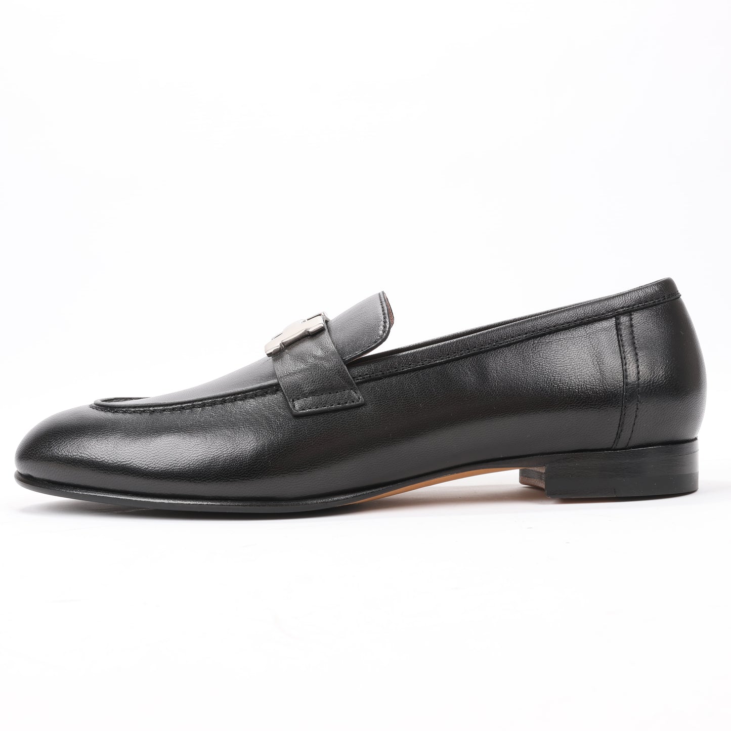 HERMES Paris Leather Loafers in Black, Size 38.5 EU