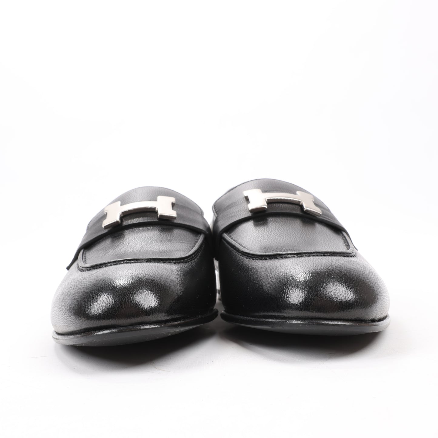 HERMES Paris Leather Loafers in Black, Size 38.5 EU