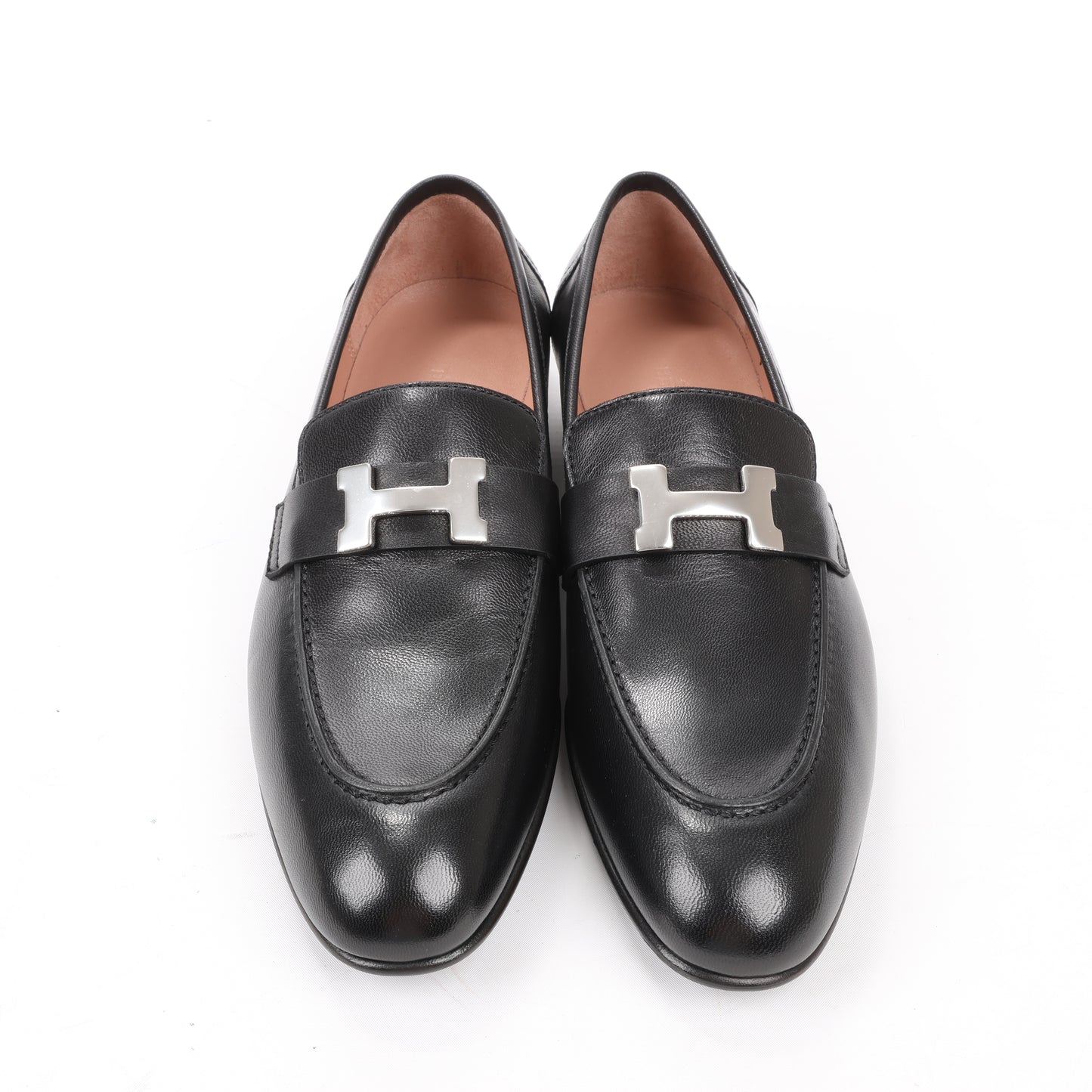 HERMES Paris Leather Loafers in Black, Size 38.5 EU