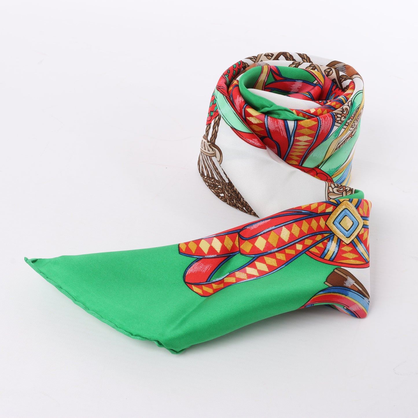 Hermès Carré 90 "Les Rubans du Cheval" Silk handkerchief in Green