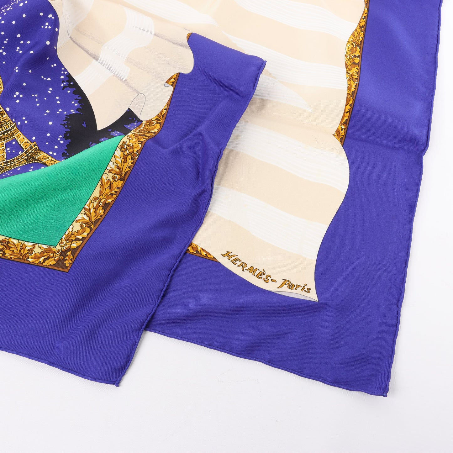 Hermès Carré 90 „Souvenirs de Paris“ Schal aus 100 % Seide in Blau