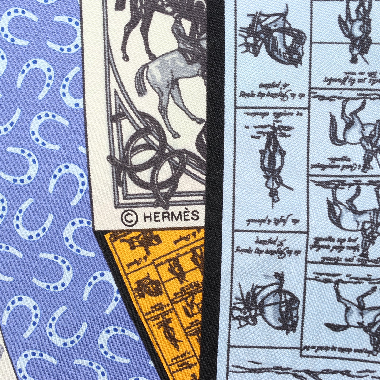 Hermès Carré 90 Foulard 100% Soie "À Cheval Sur Mon Carré" en Bleu