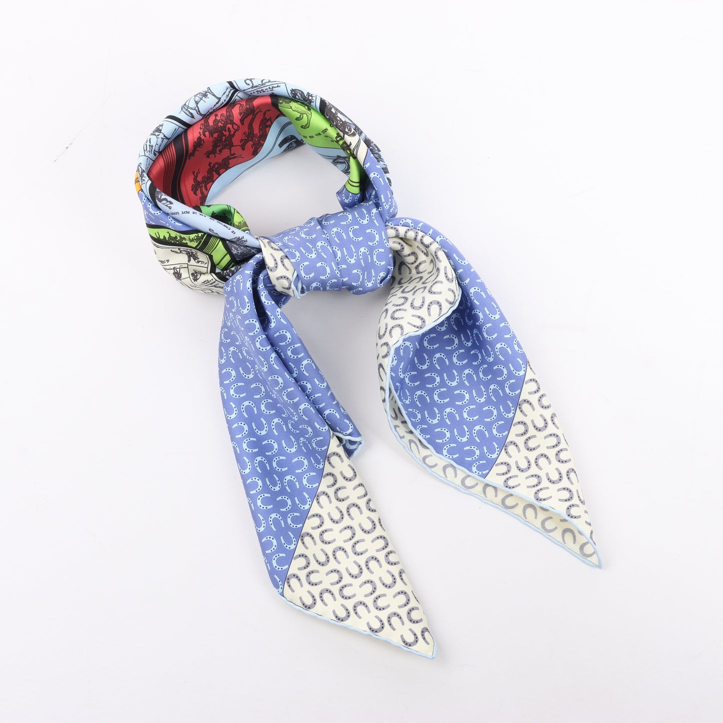Hermès Carré 90 Foulard 100% Soie "À Cheval Sur Mon Carré" en Bleu