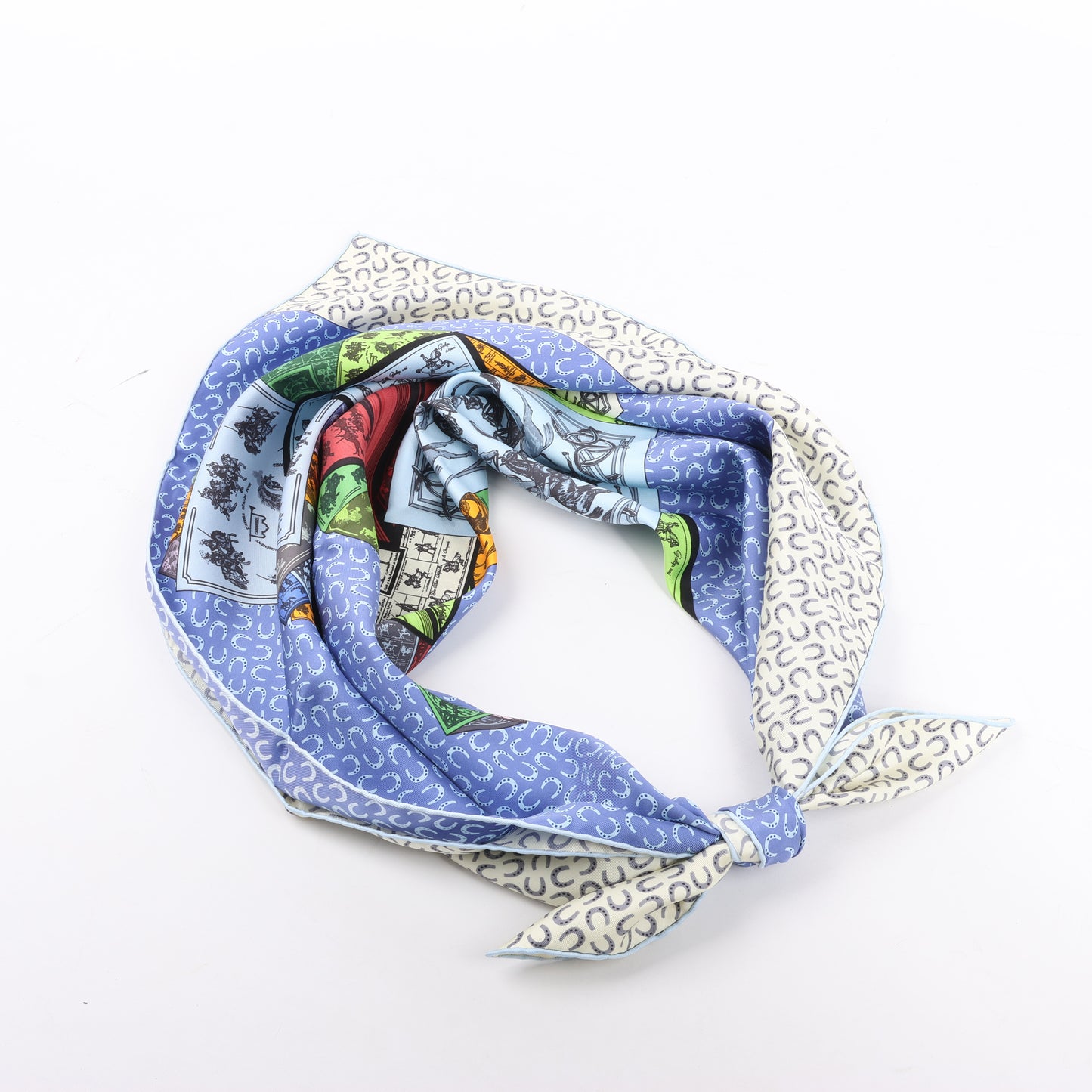 Hermès Carré 90 Foulard 100% Soie "À Cheval Sur Mon Carré" en Bleu