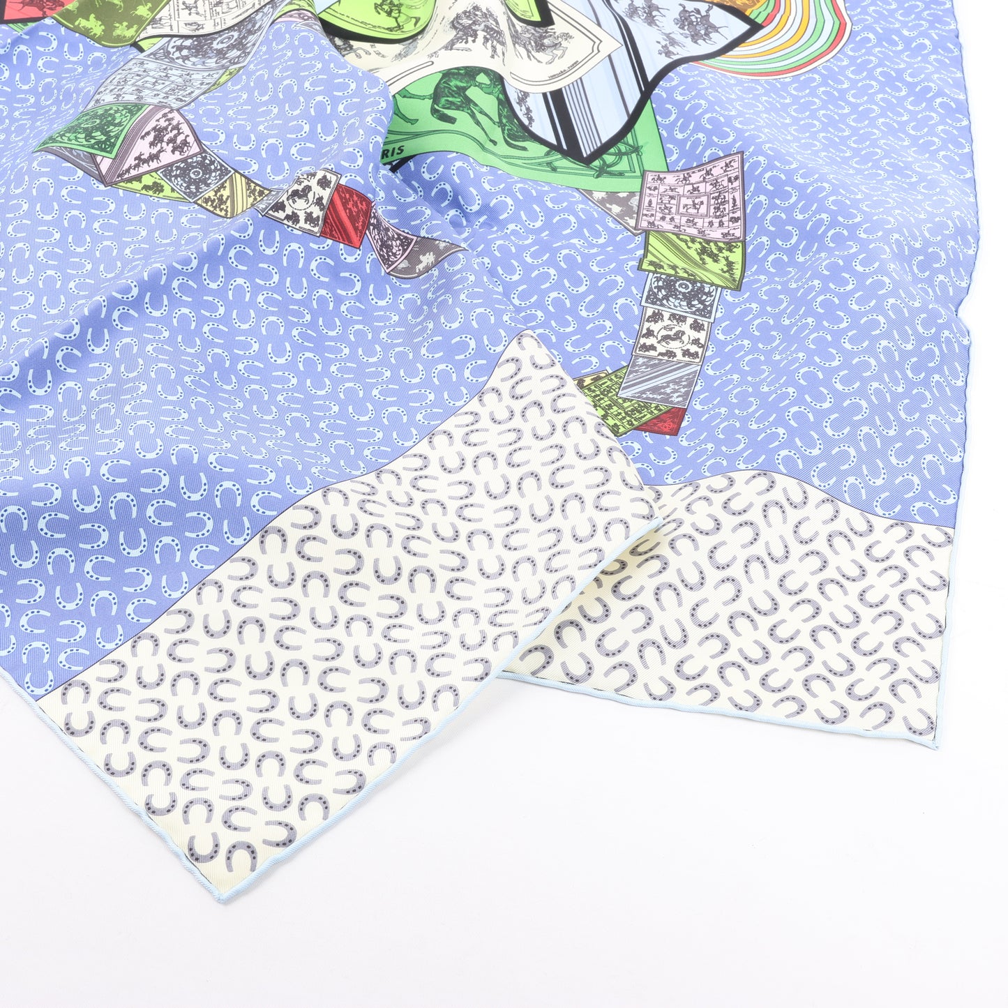 Hermès Carré 90 Foulard 100% Soie "À Cheval Sur Mon Carré" en Bleu