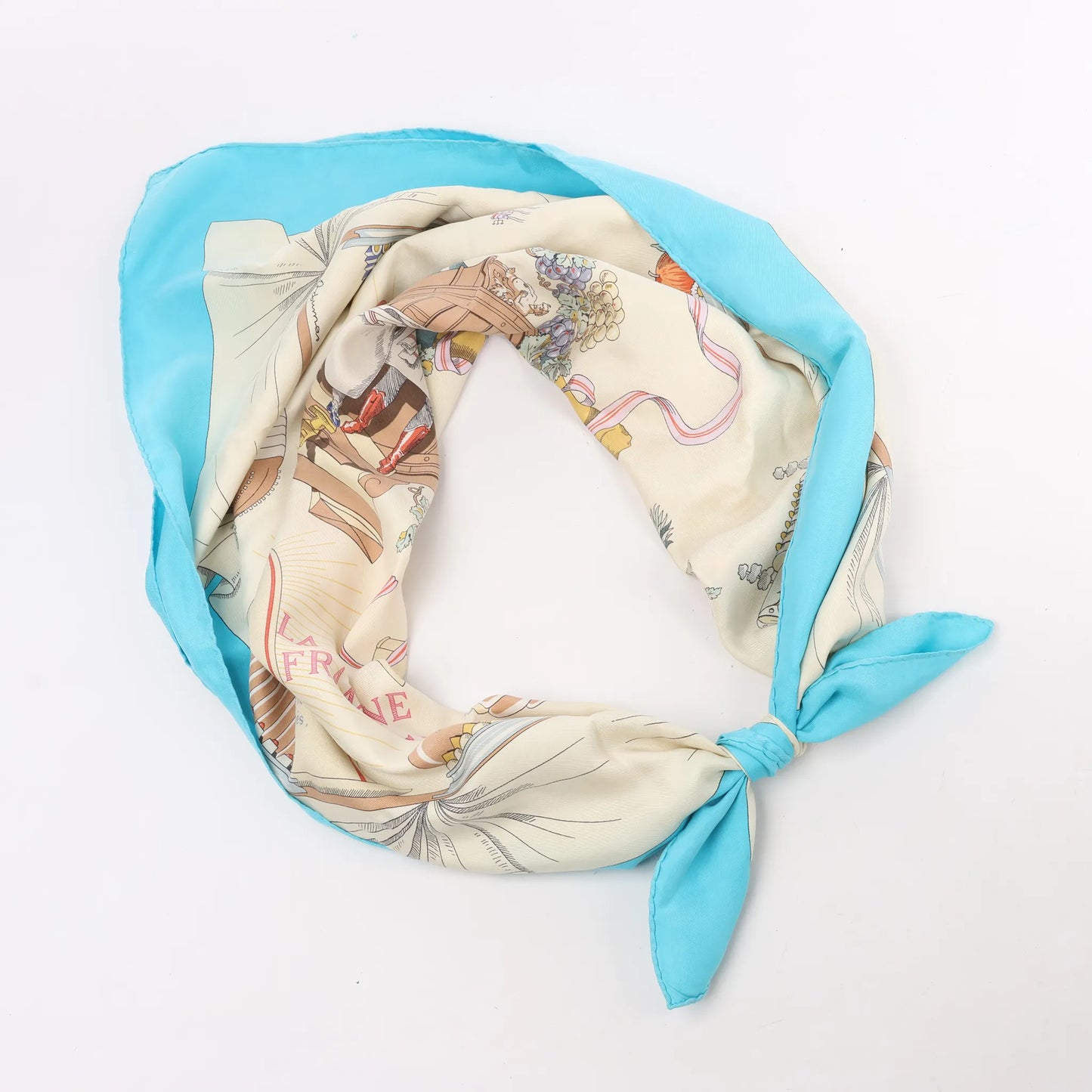 Hermès Carré 90 "A LA GLOIRE DE LA CUISINE FRANCAISE" Silk handkerchief in Blue