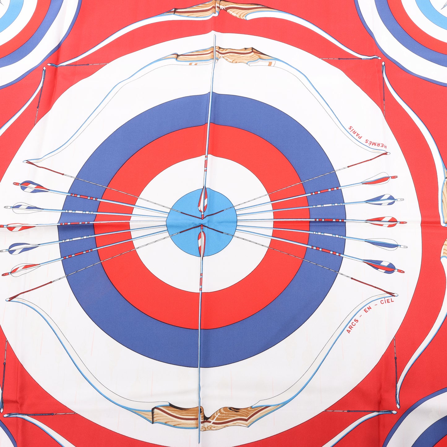 Hermès Carré 90 "ARCS EN CIEL" 100% Silk Scarf in Red x Blue