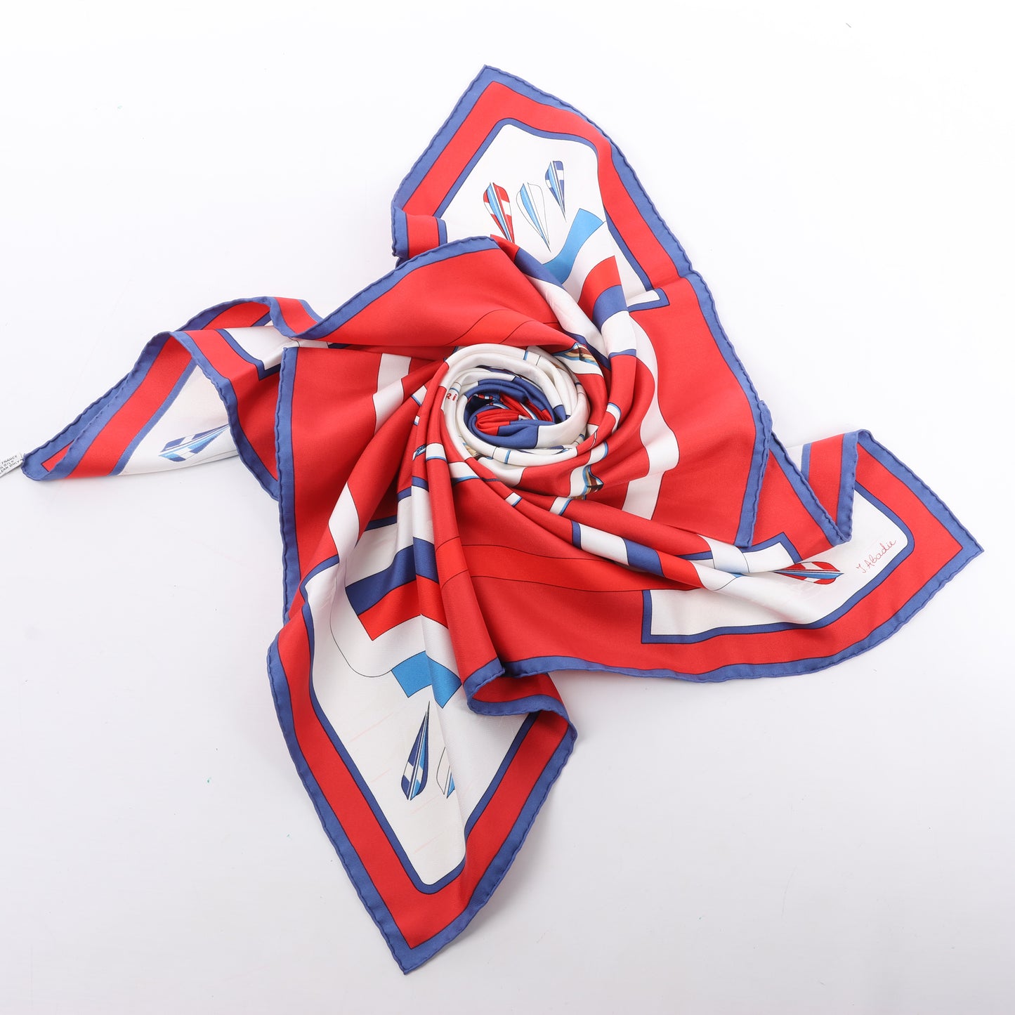 Hermès Carré 90 "ARCS EN CIEL" 100% Silk Scarf in Red x Blue