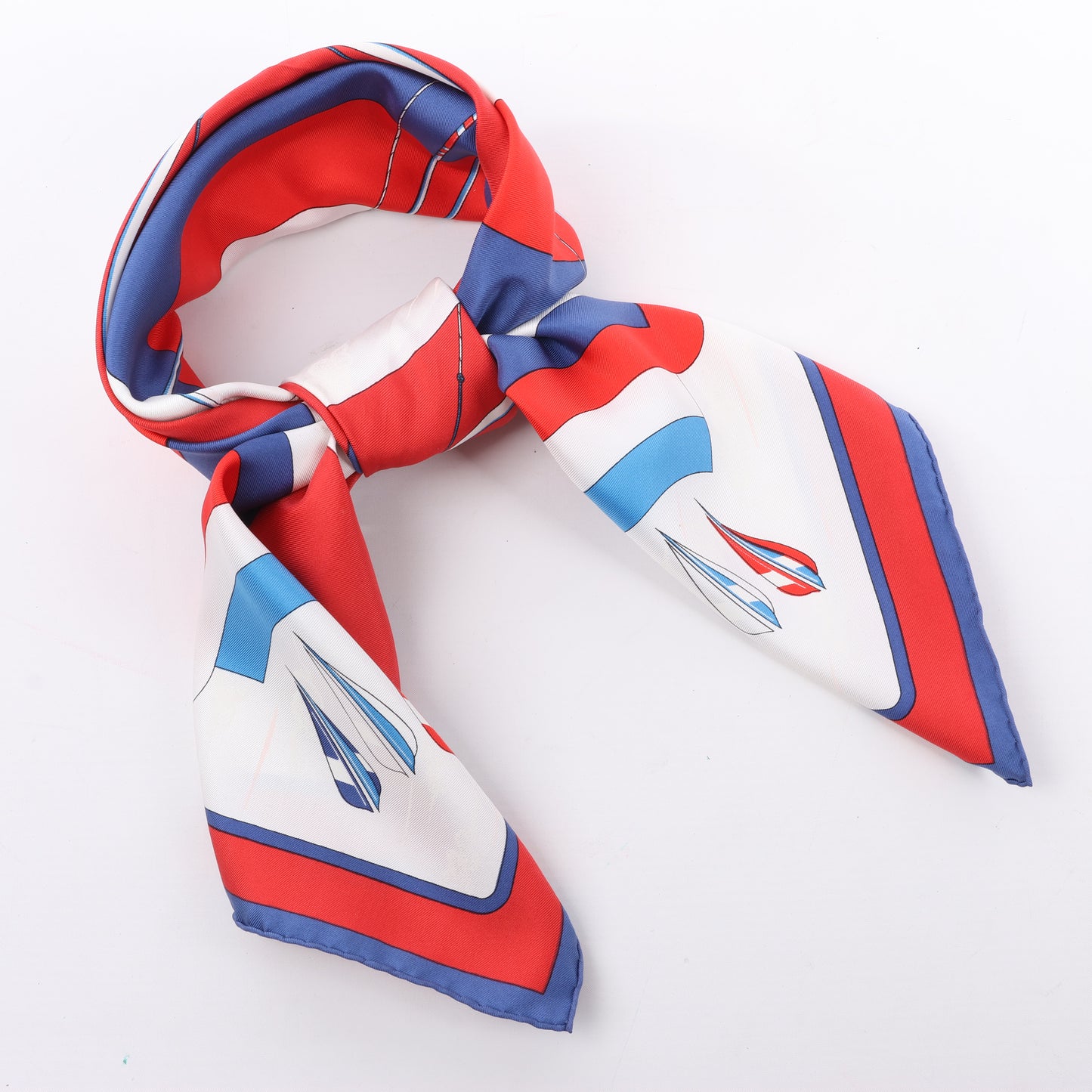 Hermès Carré 90 "ARCS EN CIEL" 100% Silk Scarf in Red x Blue