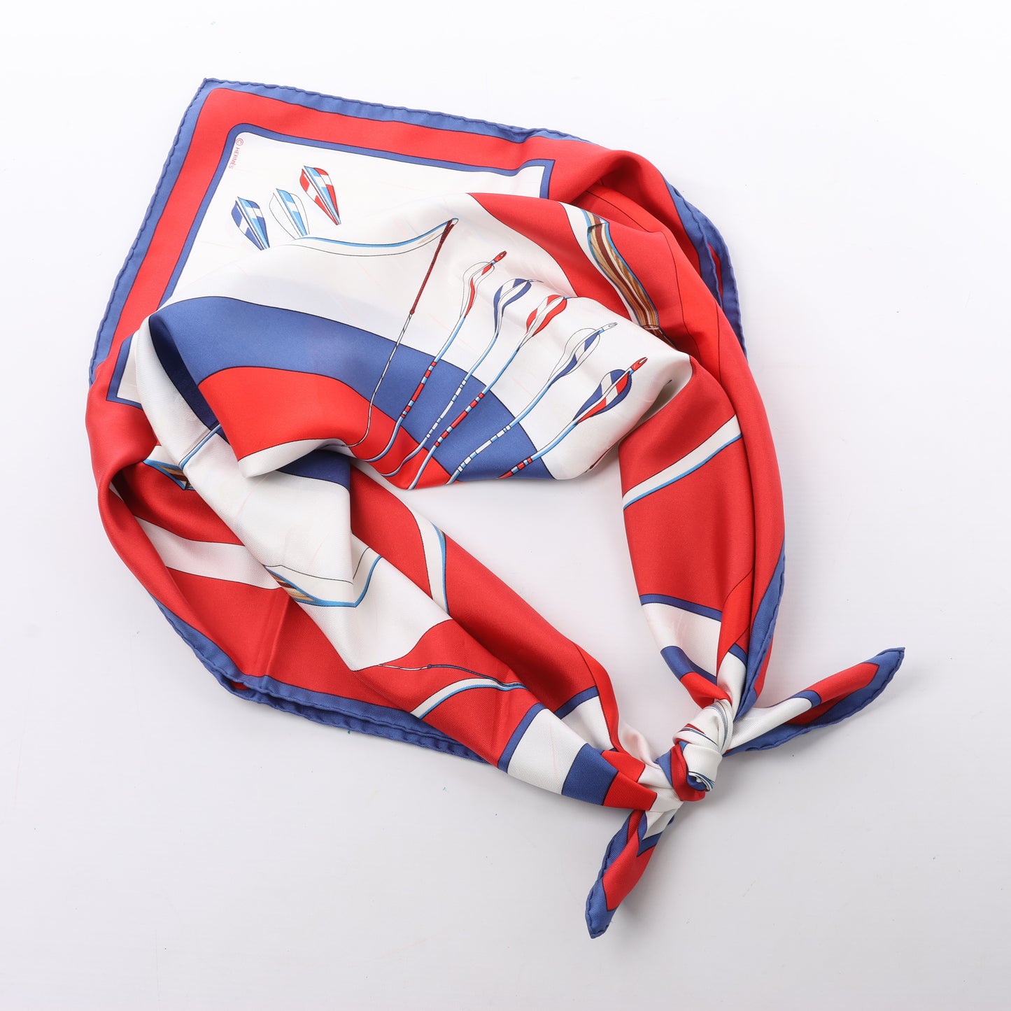 Hermès Carré 90 "ARCS EN CIEL" 100% Silk Scarf in Red x Blue