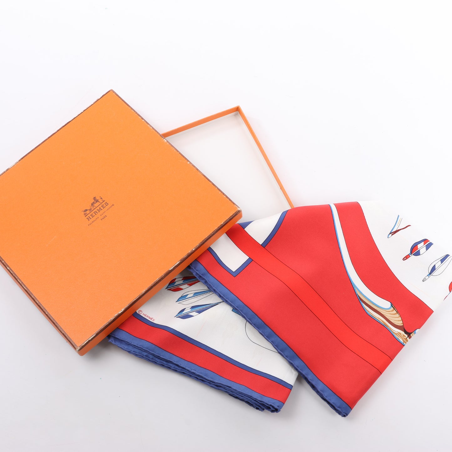 Hermès Carré 90 "ARCS EN CIEL" 100% Silk Scarf in Red x Blue