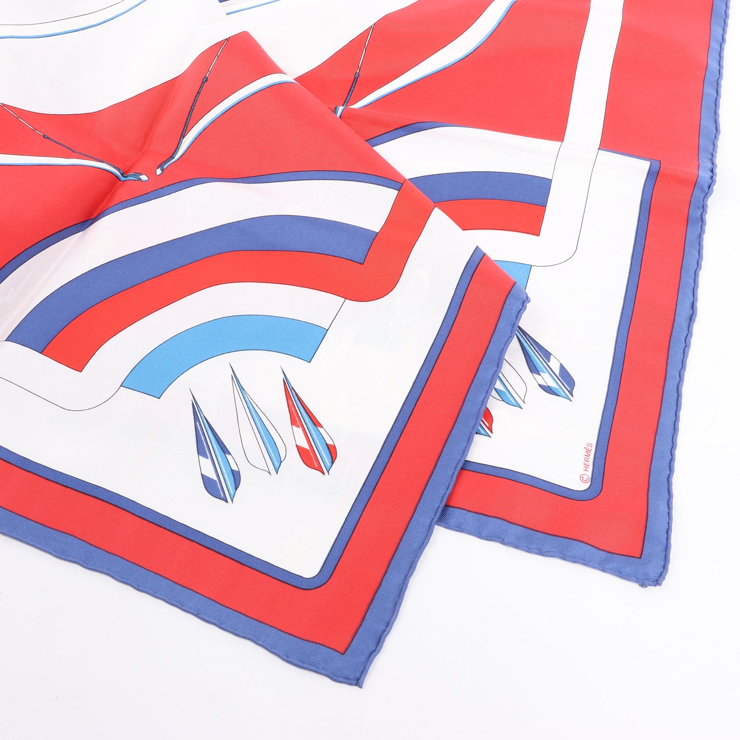 Hermès Carré 90 "ARCS EN CIEL" 100% Silk Scarf in Red x Blue